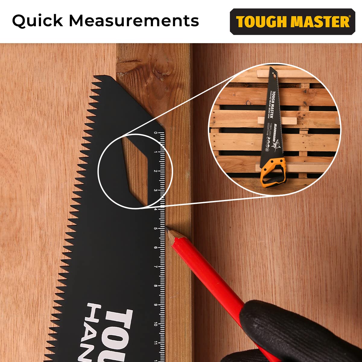 Scie Bois TOUGH MASTER Scie à Main De 500 Mm, Poignée Antidérapante Confortable 7TPI Pour élaguer Et Couper Du Bois, Du Plastique, Des Tuyaux En PVC, Une Lame Scie A Bois