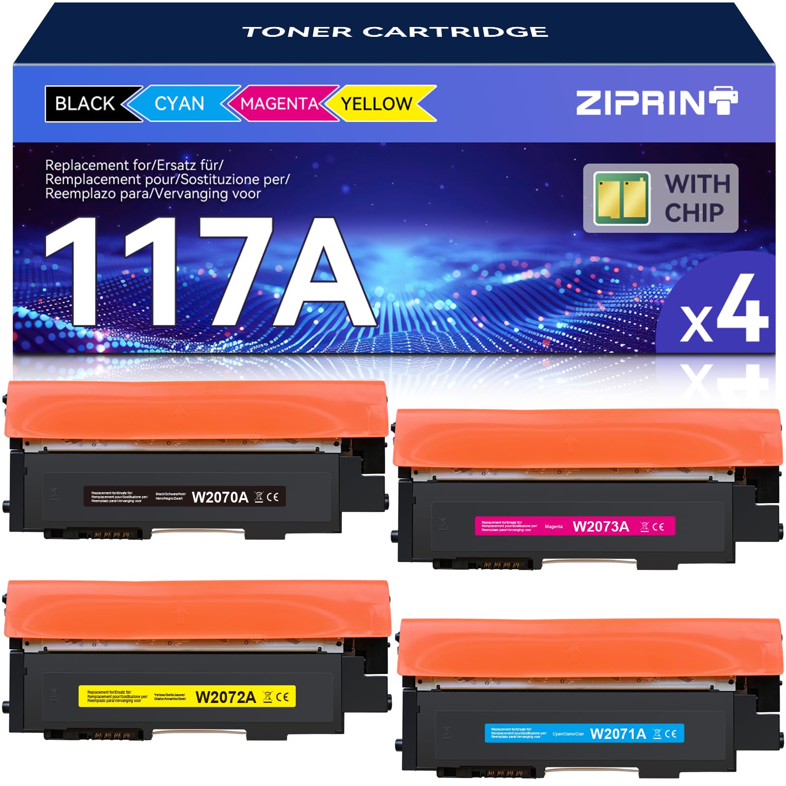 ZIPRINT 117A - Set di toner compatibile con HP Color Laser MFP 178nwg hp MFP 179fwg 179fnw 150nw 178nw 150a W2070A W2071A W2072A W2073A