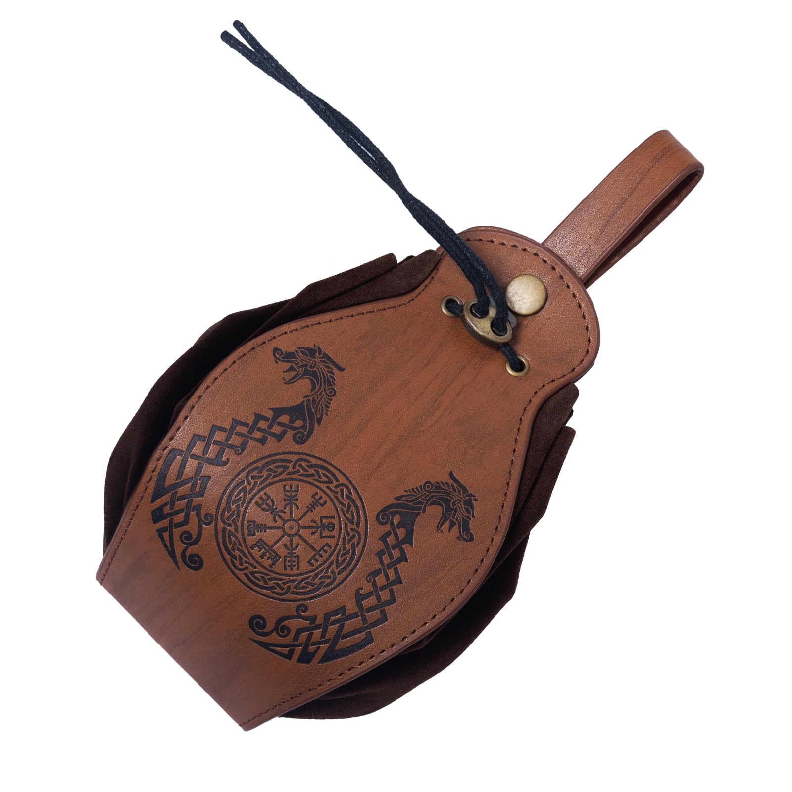 Men Women Medieval Pouch Belt Bag Faux Leather Canvas Viking Costume LARP Cosplay Waist Pack (Brown, Style B - Viking Totem)