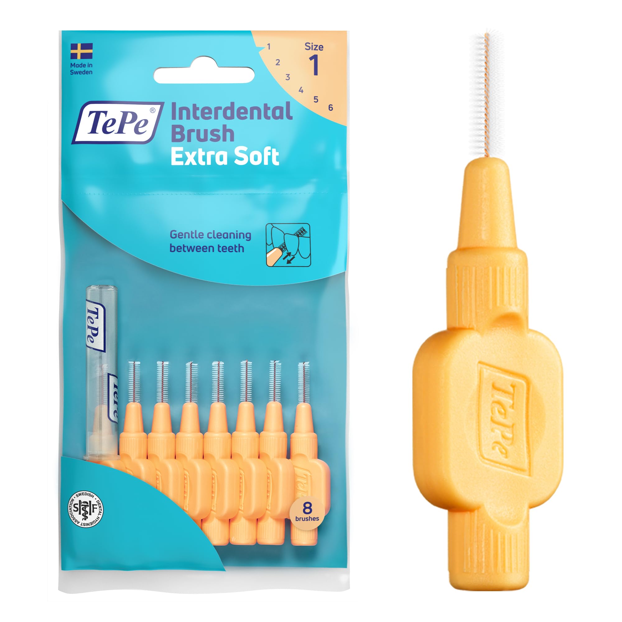 TePe Interdental Brush, Extra Soft, Orange, 0.45mm/ISO 1, 8pcs
