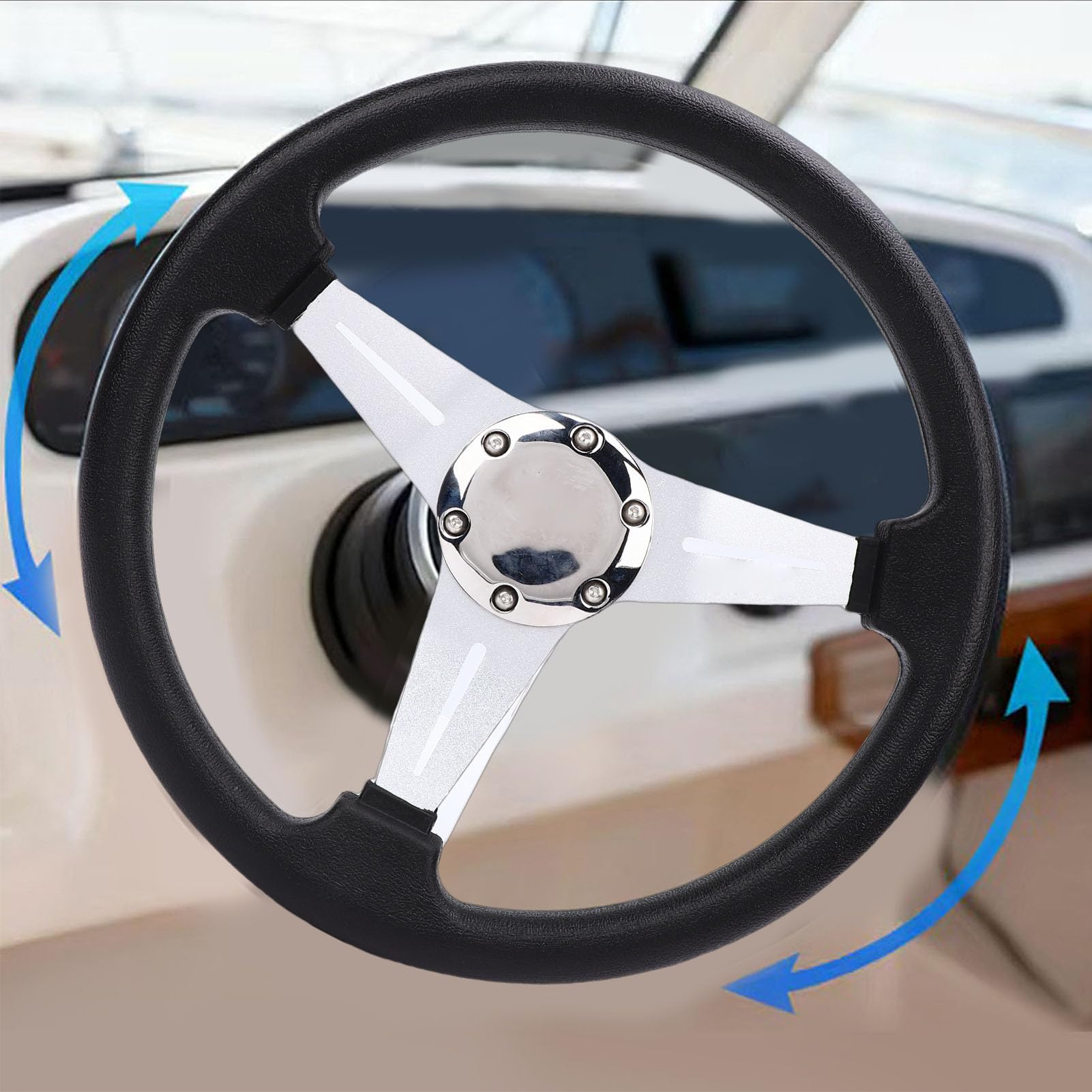 3-Speichen-Marinelenkrad 348 Mm mit Wetterfestem Design für Angeln und Sportboote