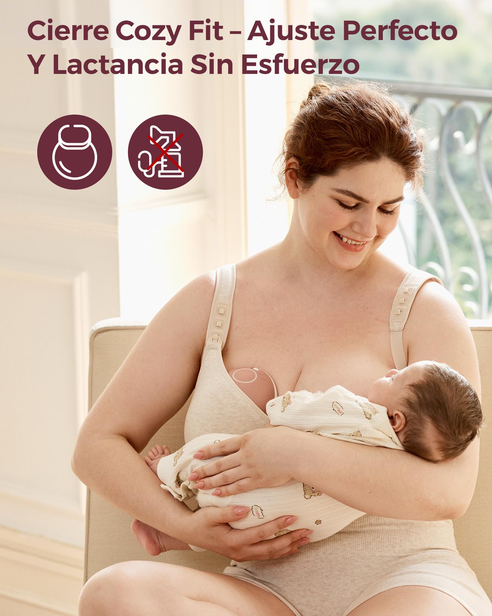 Momcozy Sujetador de lactancia con pechos grandes, sujetador de algodón sin aros con relleno fijo, ajuste completo, ajustable