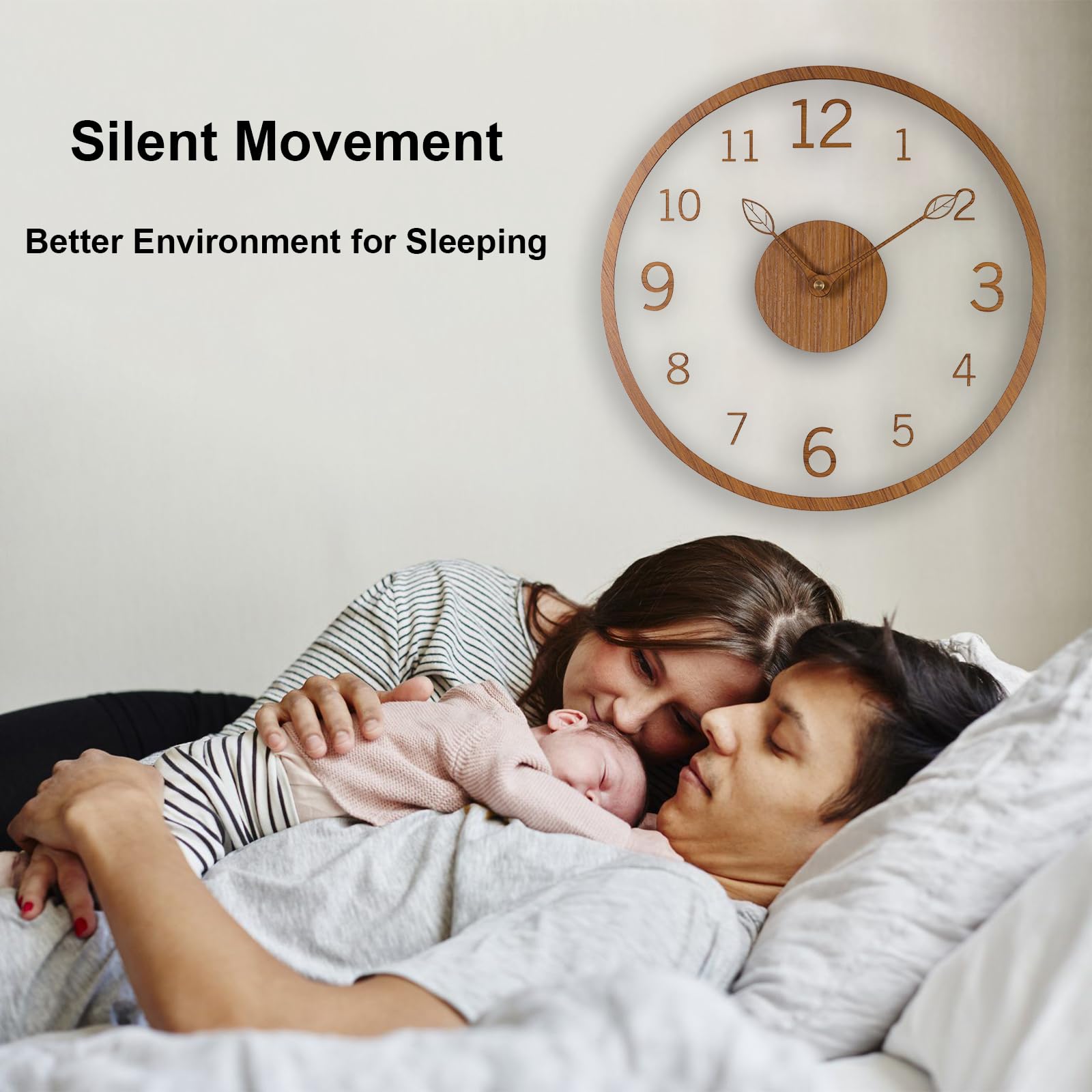 Reloj de Pared de 12 Pulgadas, Acrílico y Madera Reloj Pared, Silencioso, Funciona con Pilas, Moderno Reloj Pared para Dormitorio, Sala de Estar y Cocina
