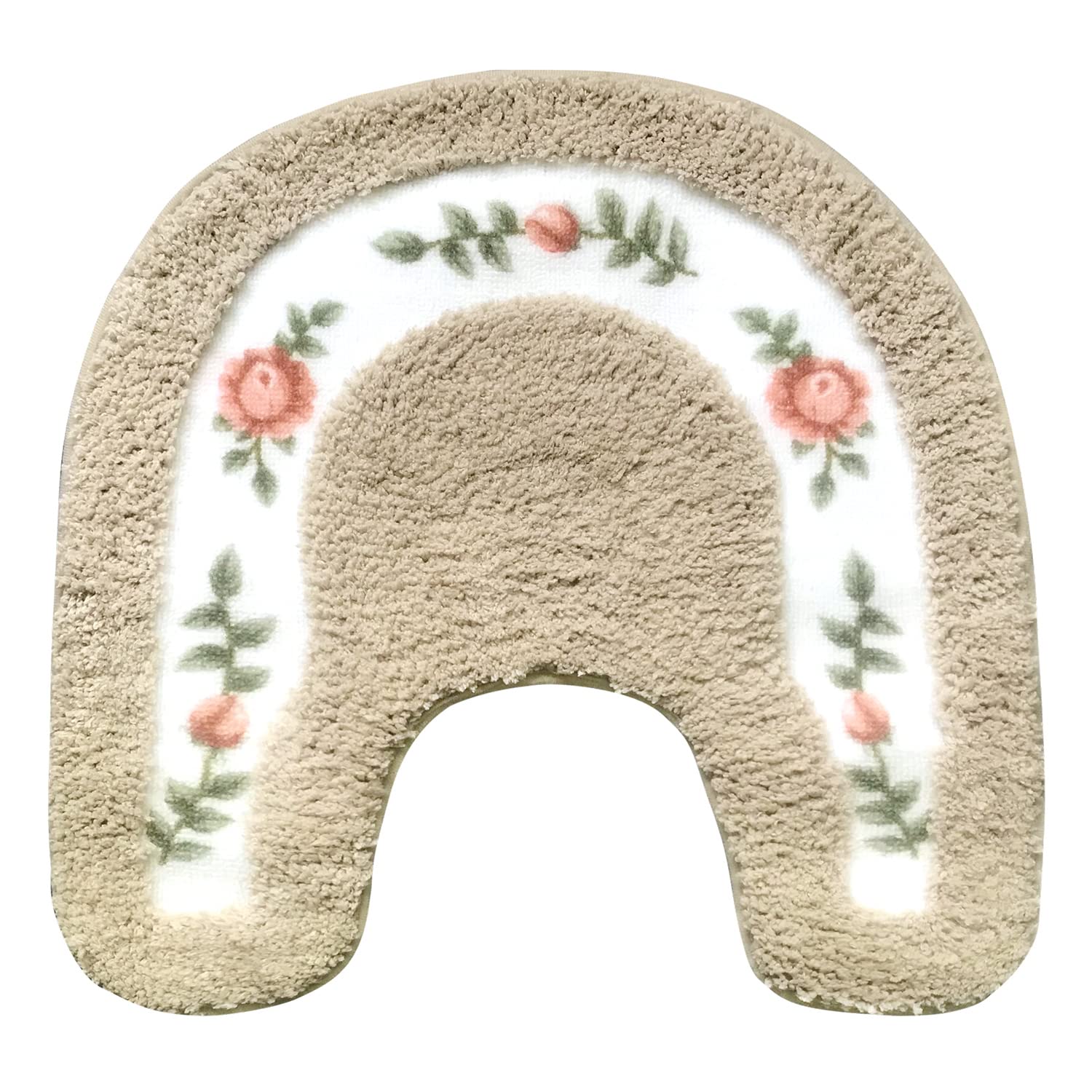 1 Pack Non-slip Bath Mat Rose Flower Rug Soft Shaggy Absorbent Bathroom Mat U-Shaped Floral Toilet Bath Shower Mat Kitchen Mat Door Mat Rug 50x50cm, Camel
