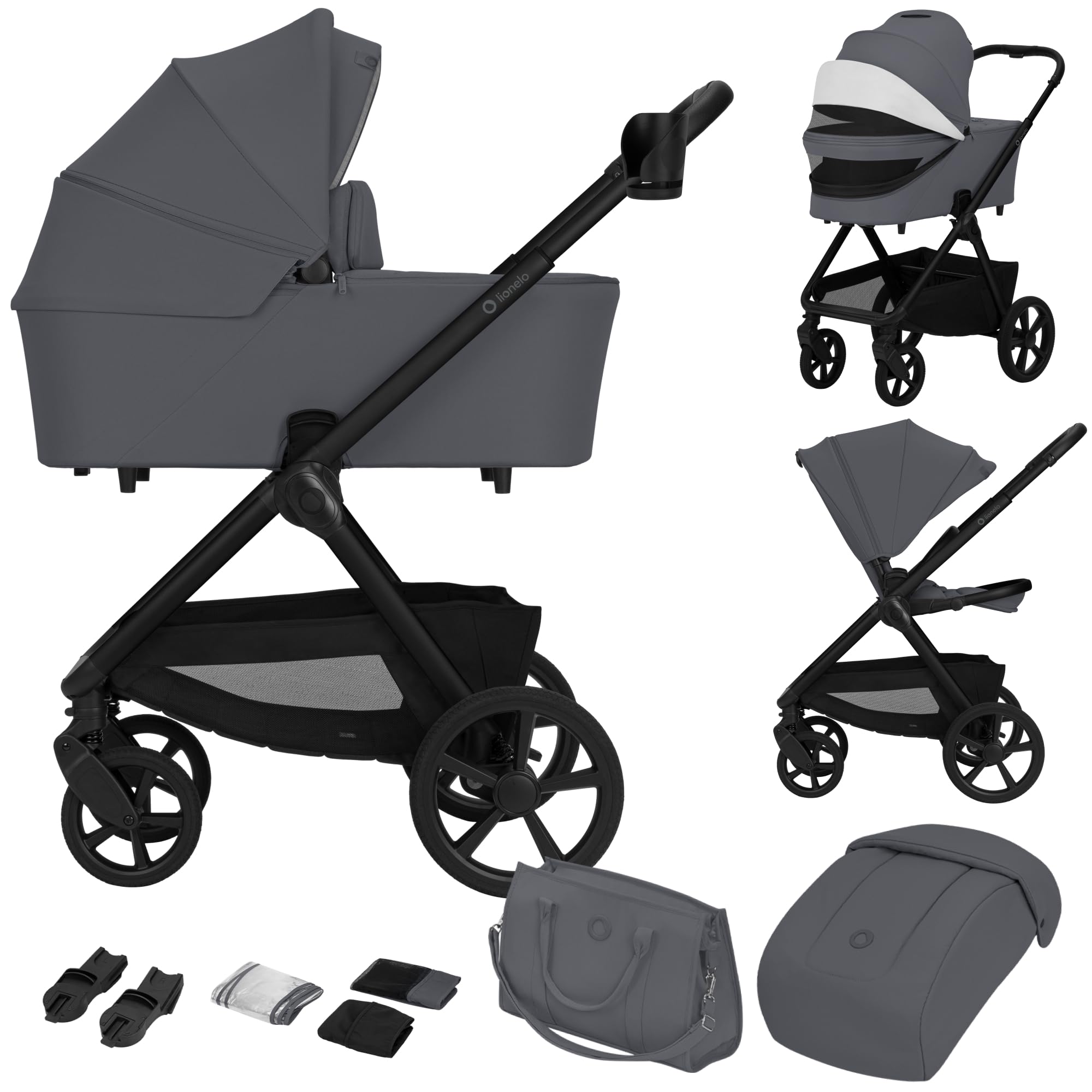 LIONELO Carmine Passeggino 2 in 1 con Navicella per Bambini fino a 22 kg | 0-4 Anni, Seduta Reversibile, Ruote GravelTech, Ammortizzazione, Posizione Distesa, UPF50+, Ventilazione, Fibbia Magnetica