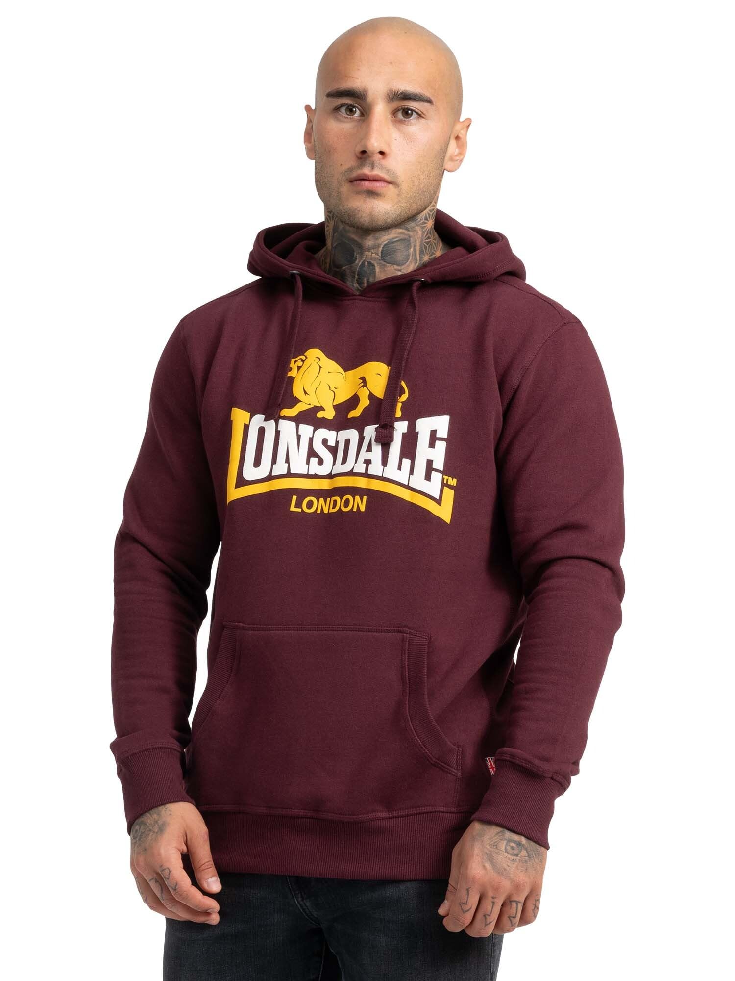 Lonsdale Men's Sleeve Hooded Sweatshirt, Oxblood, L