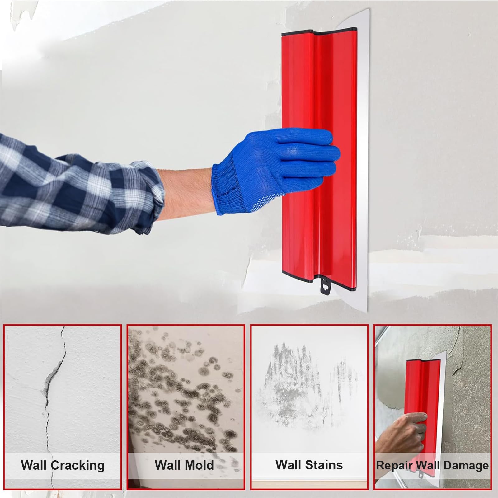 Spatola per Stucco 40CM/16 Inch, Frattazzo per Rasatura, Strumento di Intonacatura con 2 x Spugna di Levigatura 120 Grana, Lama Sostituibile in Acciaio Inox 0,3 MM, Cartongesso Attrezzi Per Muro