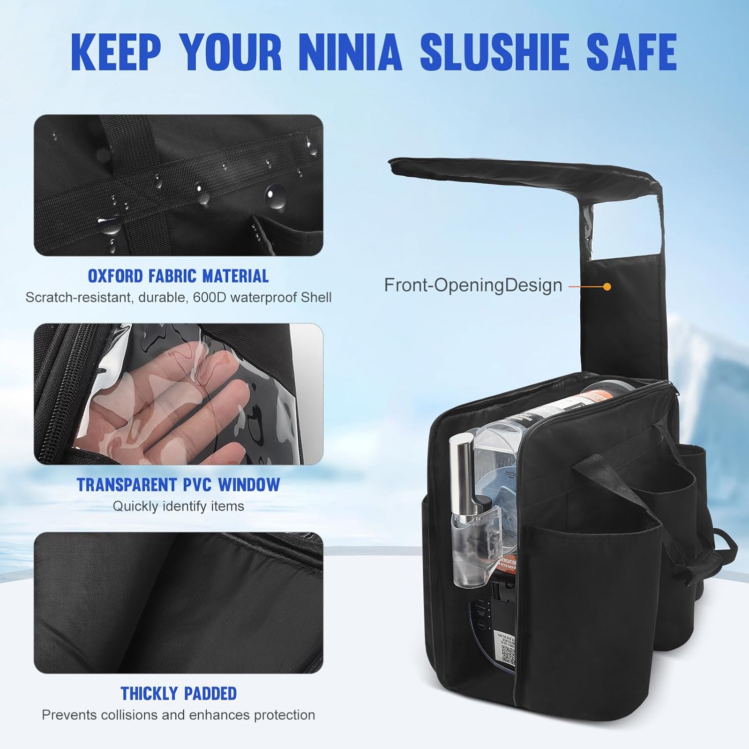 Carrying Bag for Ninja SLUSHi Slushie Machine FS300/FS301C,Front-Opening Design,Multi-Pocket Storage with Handles Frozen Drink Maker Bag,Thickly Padded for Protection for Outdoor Frozen Drink Maker