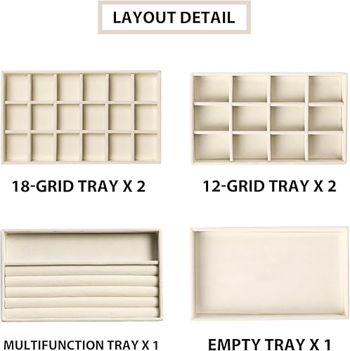 Miniatura 4 de Frebeauty Bandeja organizadora de joyas, bandejas apilables de terciopelo para joyas, insertos de cajón, organizador de aretes para mujeres, estuche