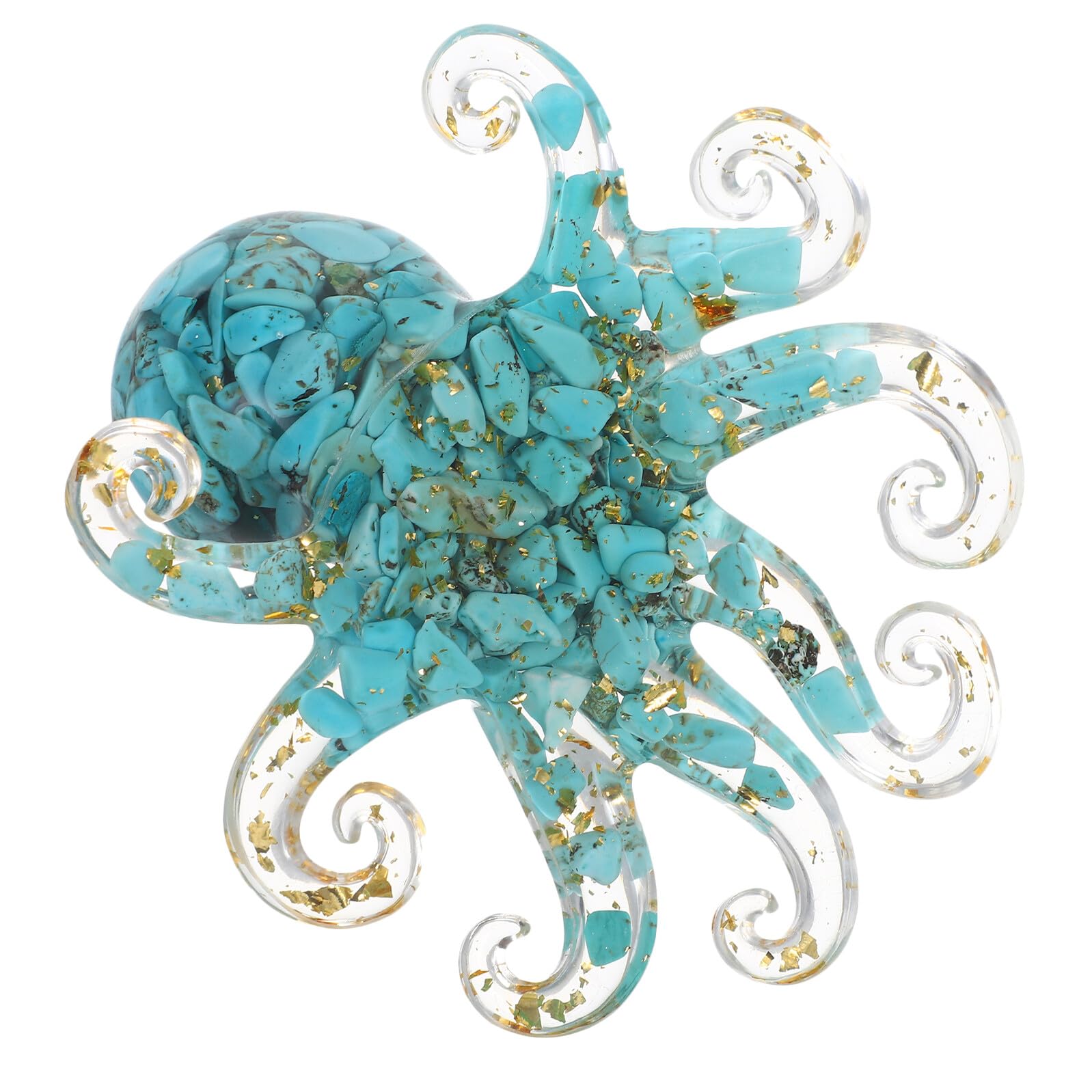 Alipis Natural Crystal Octopus Figurine Turquoise Chips and Gold Foil, Handmade Resin Sea Animal Sculpture, 1pcs Desktop Ornament for Home and Office Decor