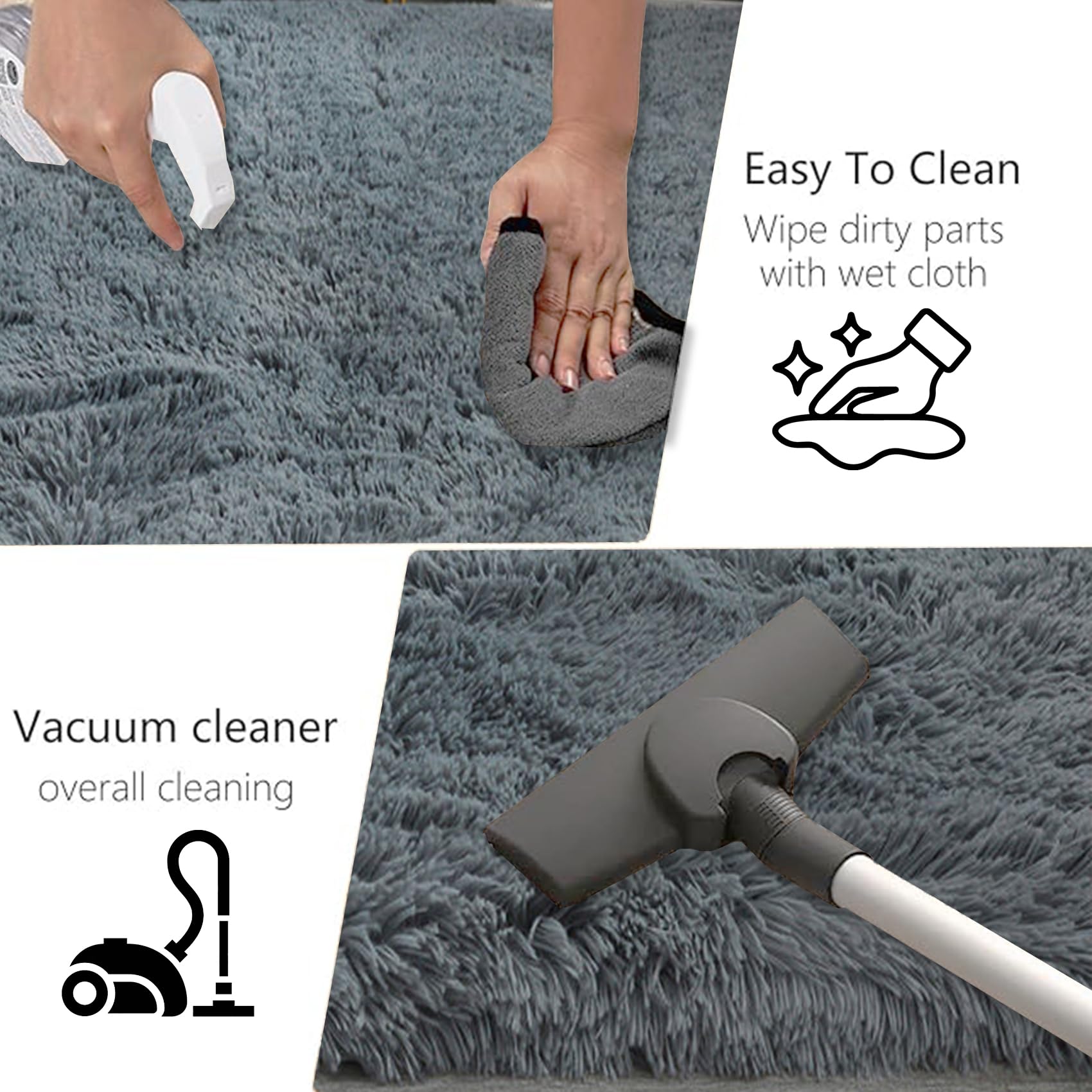 Teppich Wohnzimmer Shaggy 220 x 220 cm, Waschbar, Flauschige Oberfläche, Robust, Spitzenqualität, Pflegeleicht, in Vielen Farben & Größen, Groß für Kinderzimmer Teppich, Silbergrau
