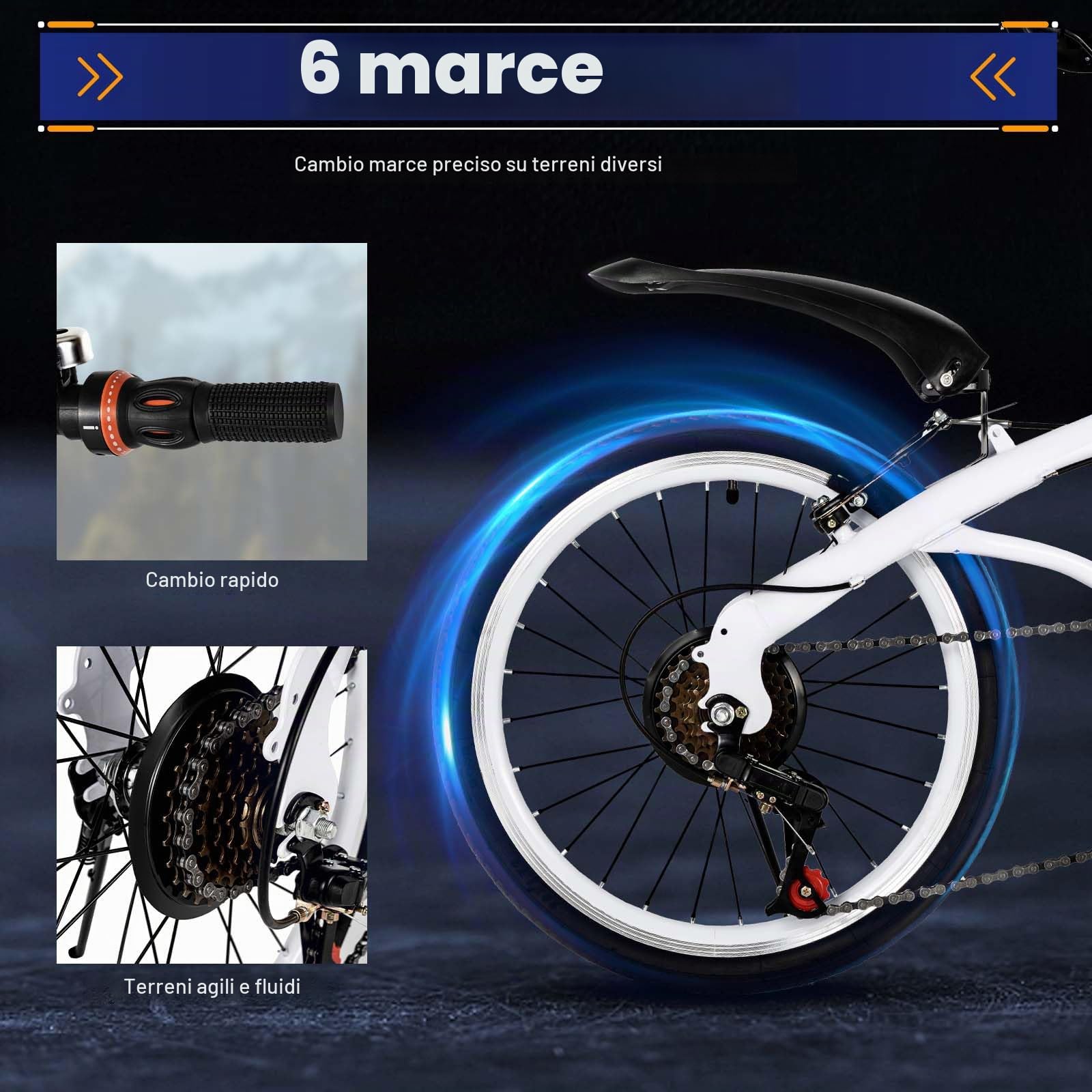 Bicicletta pieghevole da 20 pollici 2 ruote 7 marce regolabile in altezza in acciaio al carbonio