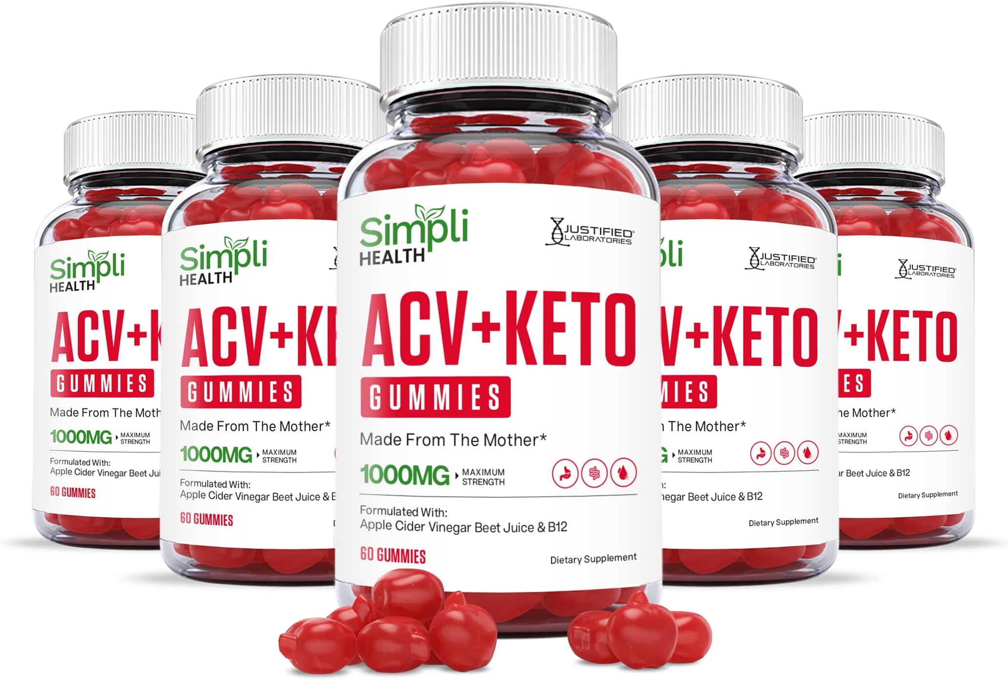 (5 Pack) Simpli Health Keto ACV Gummies Advanced Formula 1000MG Ketonature Keto Gummies Apple Cider Vinegar Formulated with Pomegranate Beet Juice Powder B12 Vegan Non GMO 300 Gummys