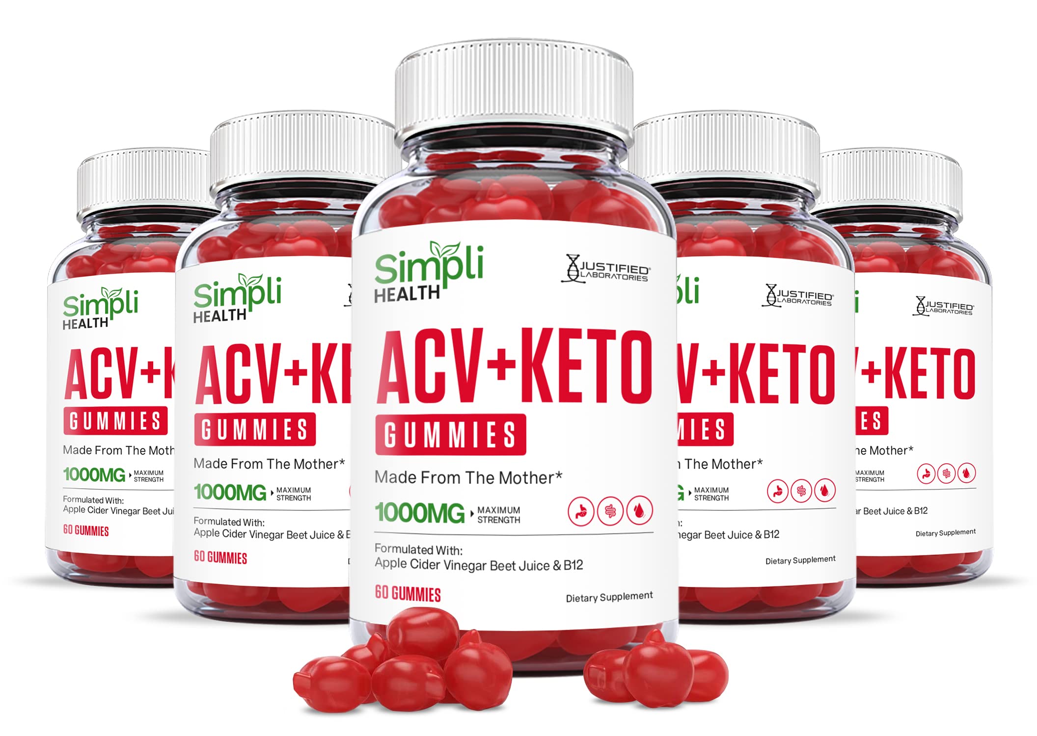 (5 Pack) Simpli Health Keto ACV Gummies Advanced Formula 1000MG Ketonature Keto Gummies Apple Cider Vinegar Formulated with Pomegranate Beet Juice Powder B12 Vegan Non GMO 300 Gummys