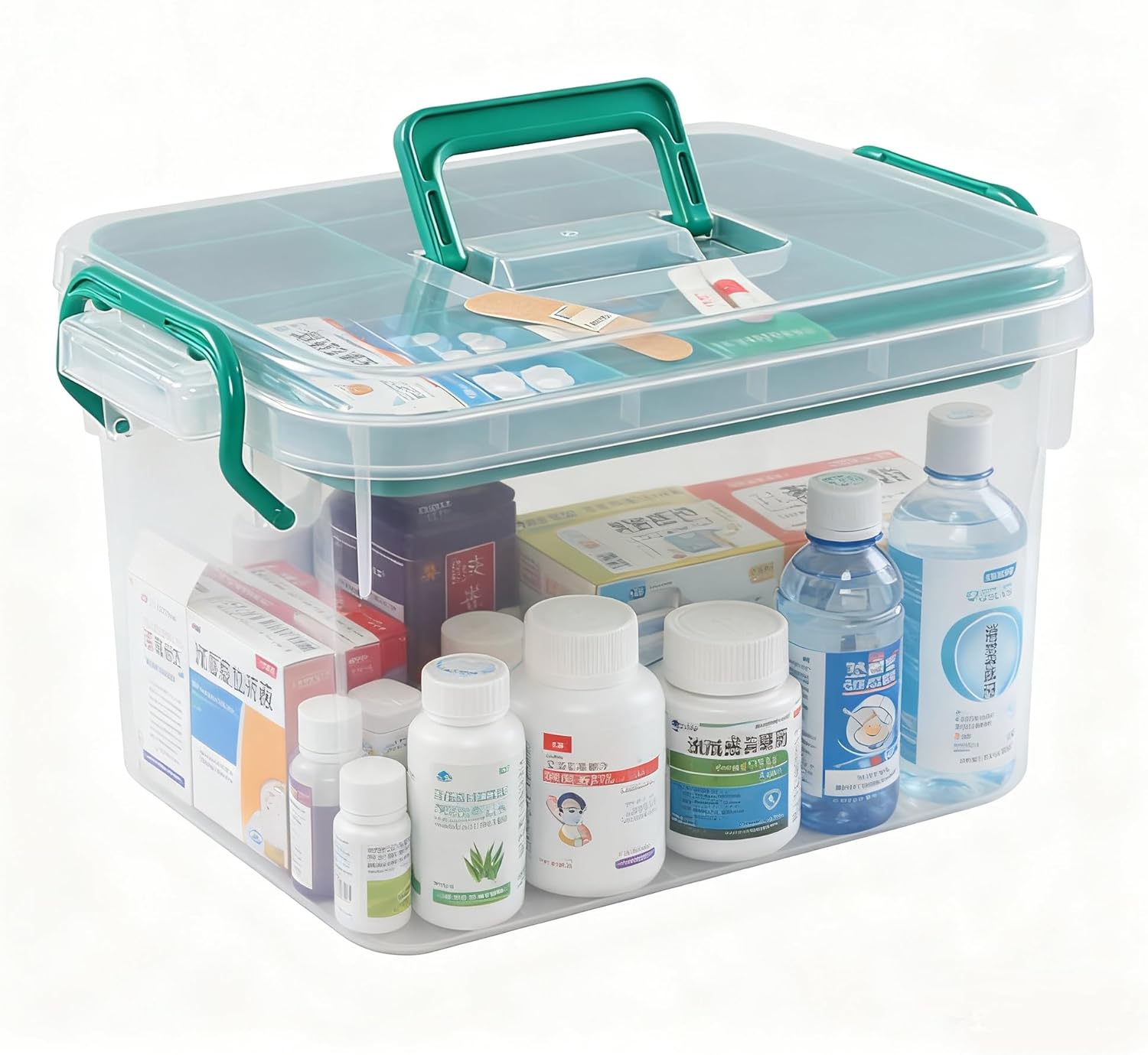 Xyskin Clear Medicine Organizer Storage Box with Tray, Plastic First Aid Box Empty, Thickened Medicine Container Chest, Multipurpose Medical Case Caddy with Lids Handles