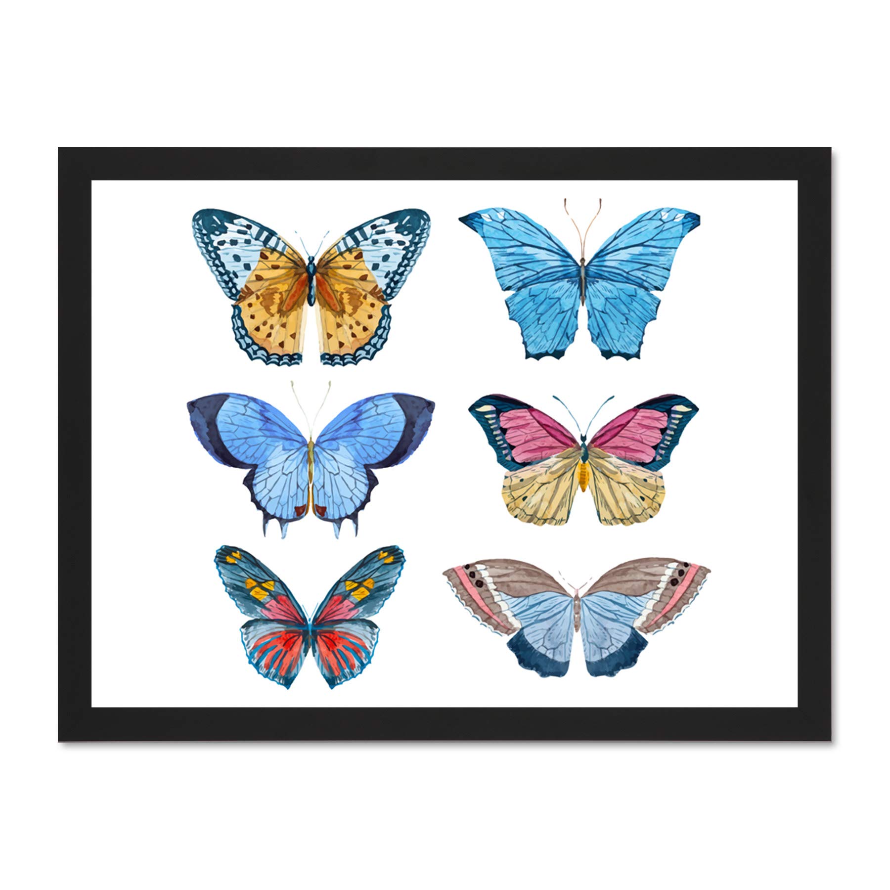 Wee Blue Coo Butterflies Watercolour Large Framed Art Print Wall Poster 18x24 inch