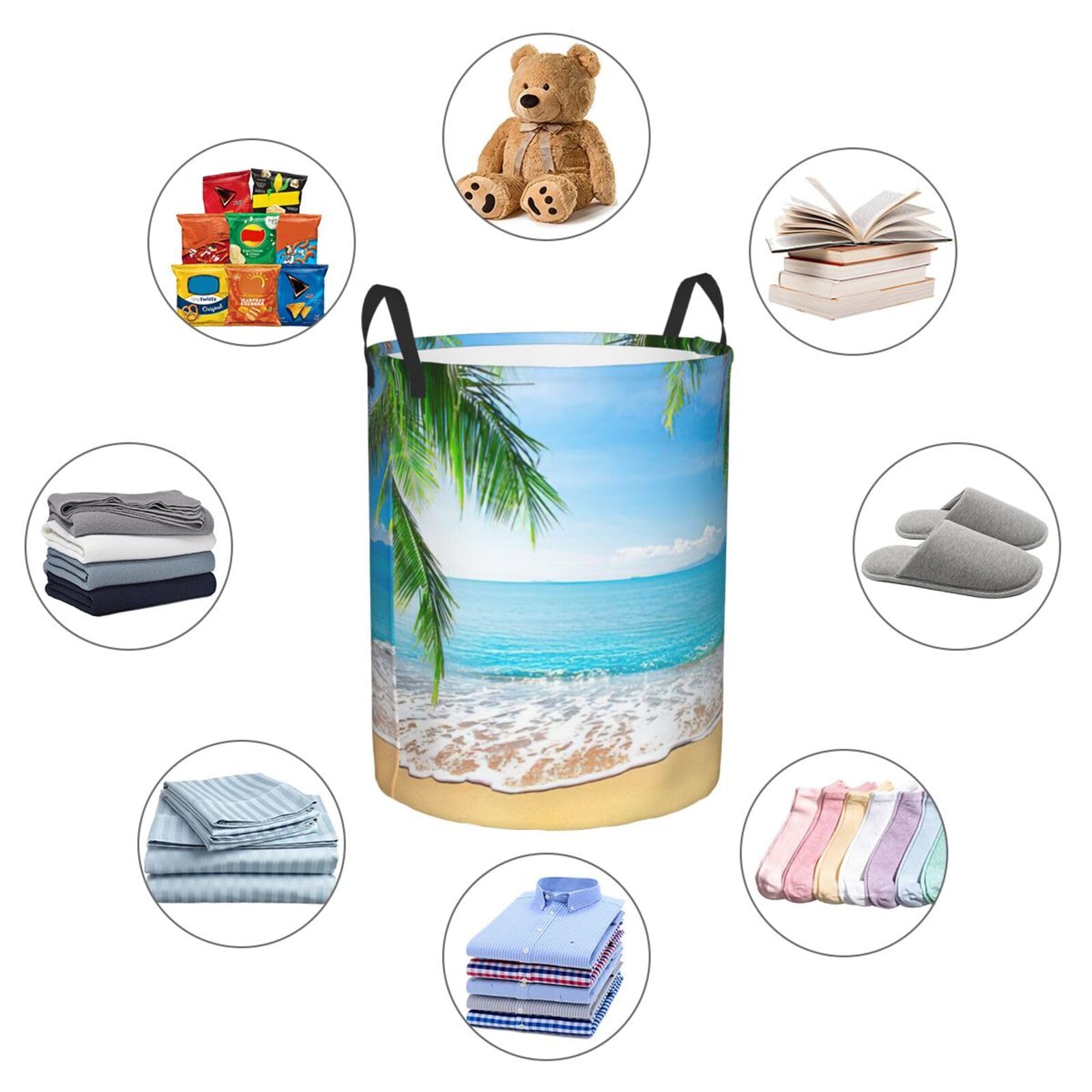 Panier à linge haut imprimé feuilles de palmier océan mer plage panier à linge panier à linge pour le rangement de couvertures pour chambre à coucher
