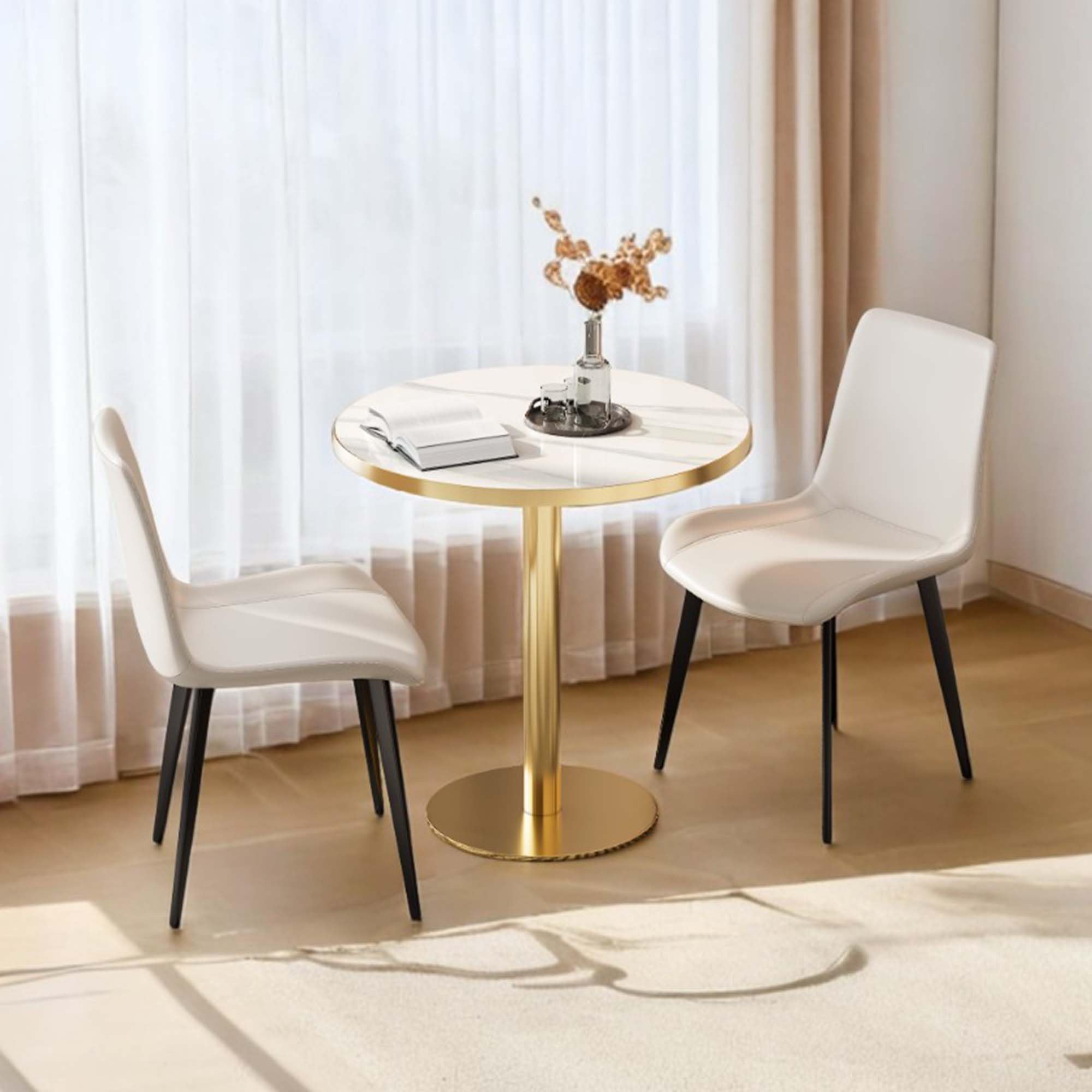 Modern Round Dining Table, 31.5 inch Marble Top, Gold Metal Base，Bistro Table for Home，Office or Restaurant