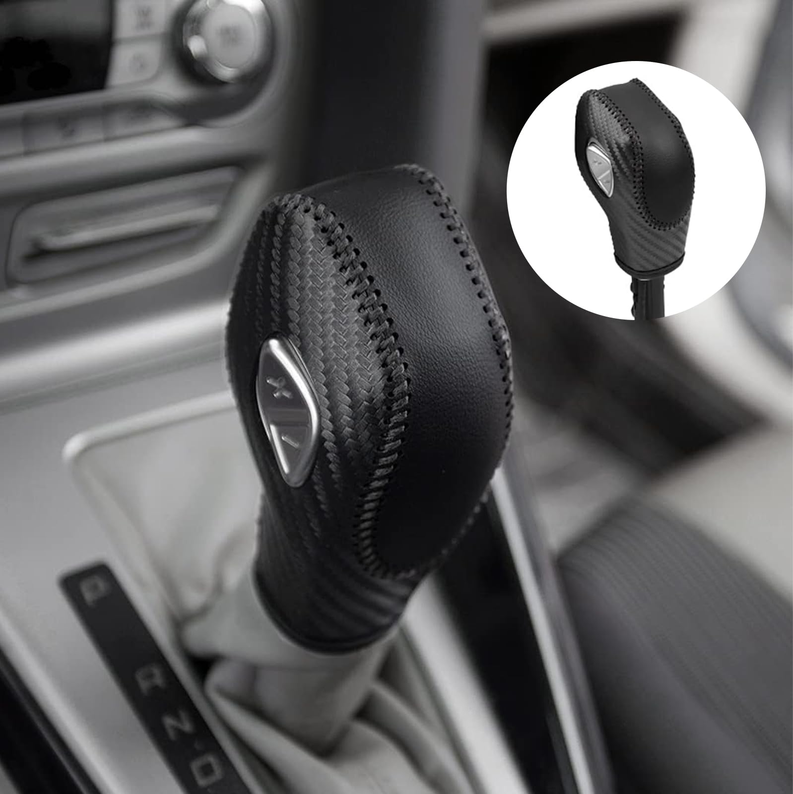 cueclue 1 PC Auto Gear Shift Knob Cover, Shifter Knob Trim, Leather Handbrake Cover, Car Interior Accessories, Compatible with Ford (Black)