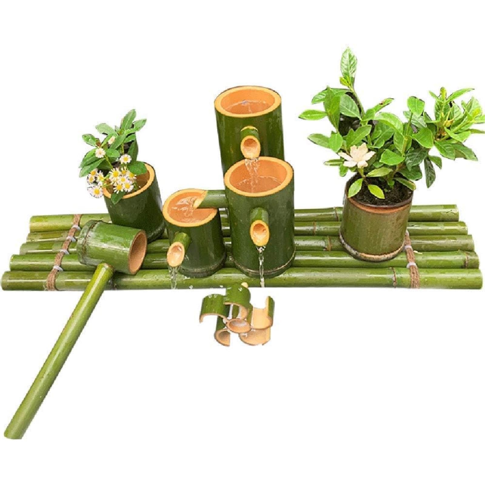 asdchZen Handmade Bamboo Water Fountain, Outdoor Japanese Garden Spout, Zen Flowing Water Feature, Decorative Waterfall, For Balcony, Lawn, Patio, Pond, Fish Tank, 19.7In,15.7in