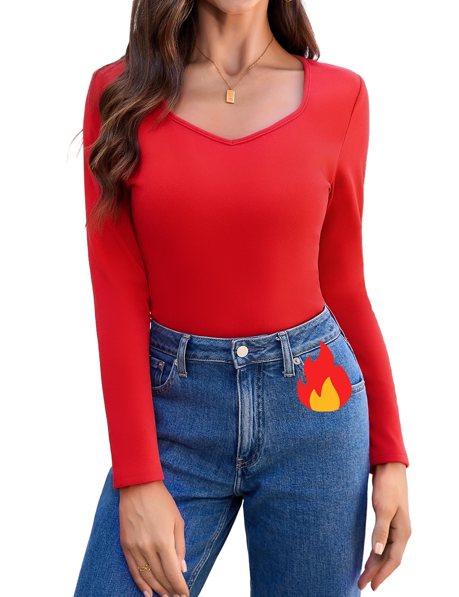 Aottori Thermo Oberteile Damen Fleece Basic Langarmshirt mit V-Ausschnitt Thermohemd Langarm Warm Thermounterwäsche Slim Fit Bequem Unterhemd Elegant Tops Winter