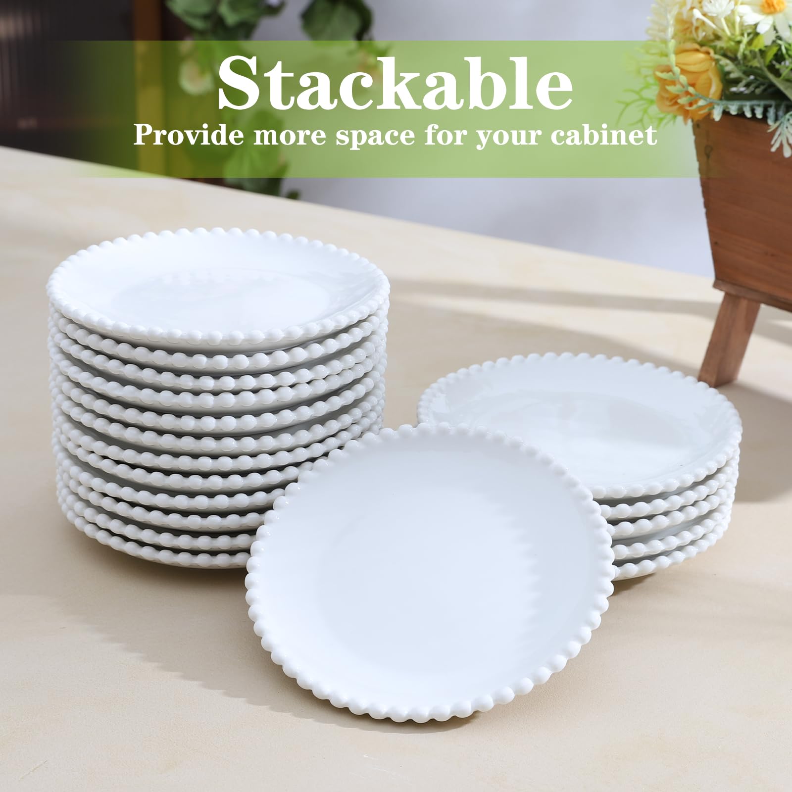 Platos llanos de porcelana de 6 pulgadas, plato de postre pequeño, platos de aperitivos, juegos de vajilla redondos, resistentes a los arañazos, aptos para microondas, horno y lavavajillas,