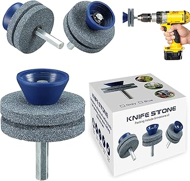 【New】 Universal Wear Resistant Lawn Mower Blade Sharpener, Quality Double Layer Corundum Lawn Mower Blade Sharpener for Any Power Drill Hand Drill, Double-Layer Grindstone Not Easy Damage-(Gray)