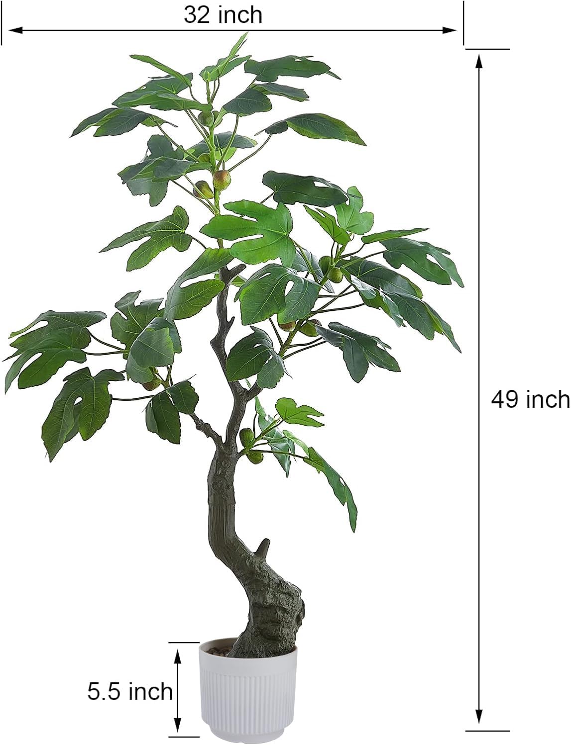 48 Inch Artificial Fig Tree 4ft Fake Potted Tree with Green Leaves and Fruits Artificial Tree Indoor Large Faux Plant Ficus Carica for Modern Home Office Living Room Floor Decor