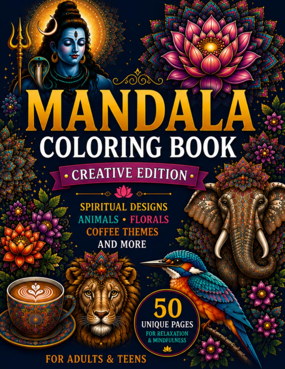 Creative Mandala Coloring Book: Creative Mandalas Featuring Spiritual Art, Animals, Floral Patterns, Coffee Themes & Ornamental Designs for Relaxation and Mindfulness