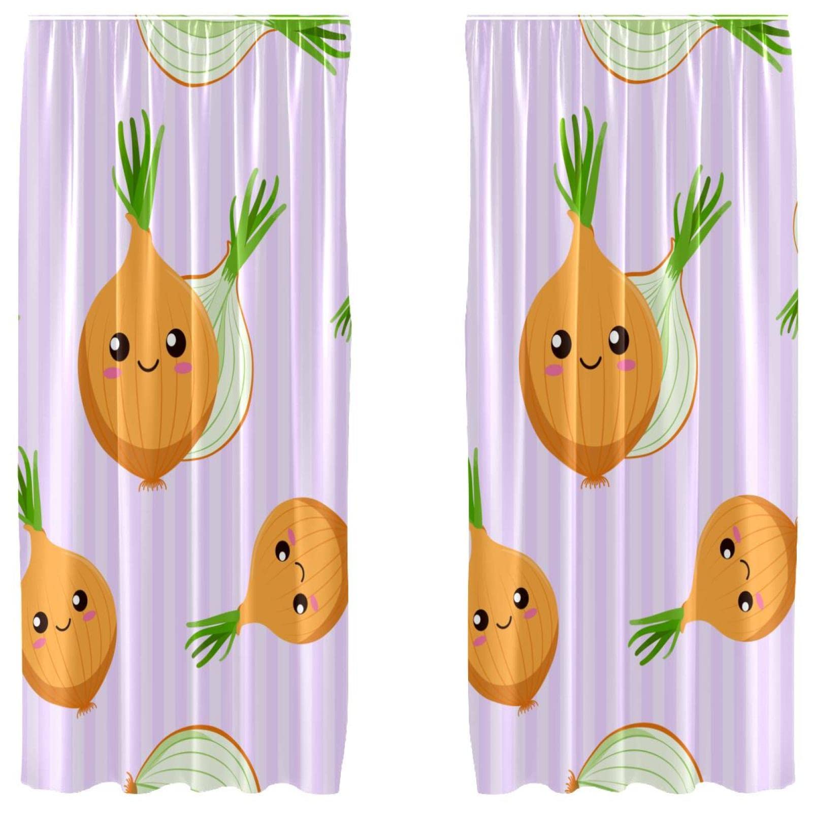Cortinas opacas estampadas de microfibra con dibujos de cebolla en pack de dos paneles largos