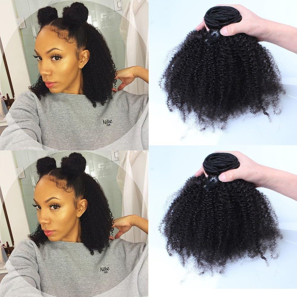 Afro Kinky Curly Human Hair Clip in Extensions Virgin Mongolian Human Hair Clip in Hair Extensions for Black Women 7pcs/set 120gram/set (12inch)