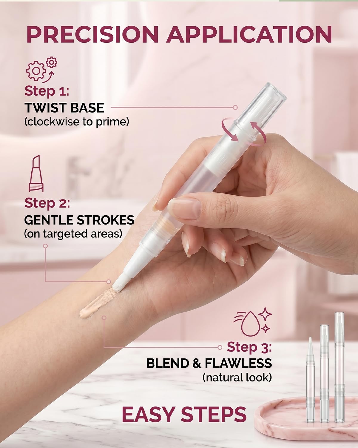 TISCH Penne Applicatore Ricaricabili 9pz, Trasparenti con Pennello (2ml, 3ml, 5ml, 3 pezzi ciascuno) per Olio Cuticole Unghie, Siero, Fondotinta e Gloss Labbra