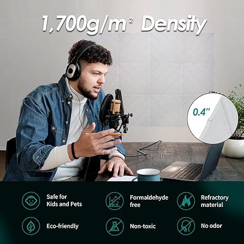 Miniatura 4 de Paquete de 12 paneles acústicos cuadrados autoadhesivos, paneles de pared insonorizados de 12 x 12 x 0.4 pulgadas, absorbentes de sonido, paneles de