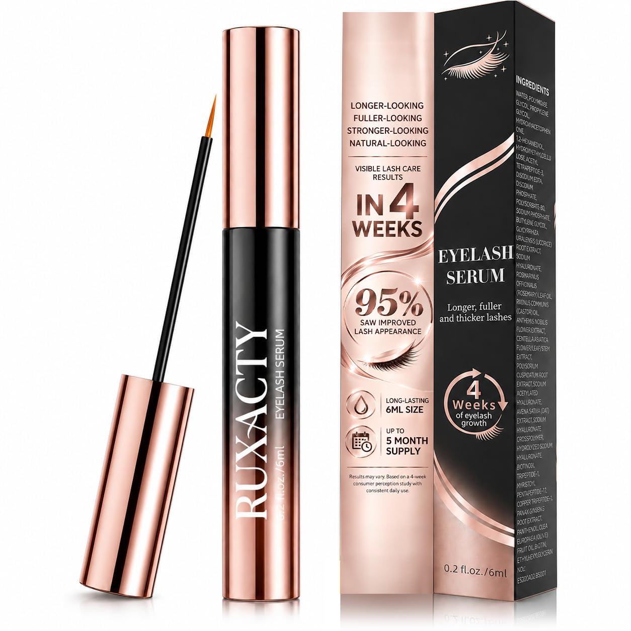 Lash Serum for Eyelash Growth: Peptide & Biotin Lash and Brow Serum, 6 mL Rose Gold 0.2 Fl Oz (Pack of 1)