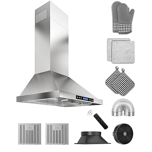 30 inch Stainless Steel Wall Mount Range Hood - 900 CFM, Ultra-Quiet 4-Speed Vent, Touch/Remote Control LCD, LED Lights, Ducted/Ductless Convertible