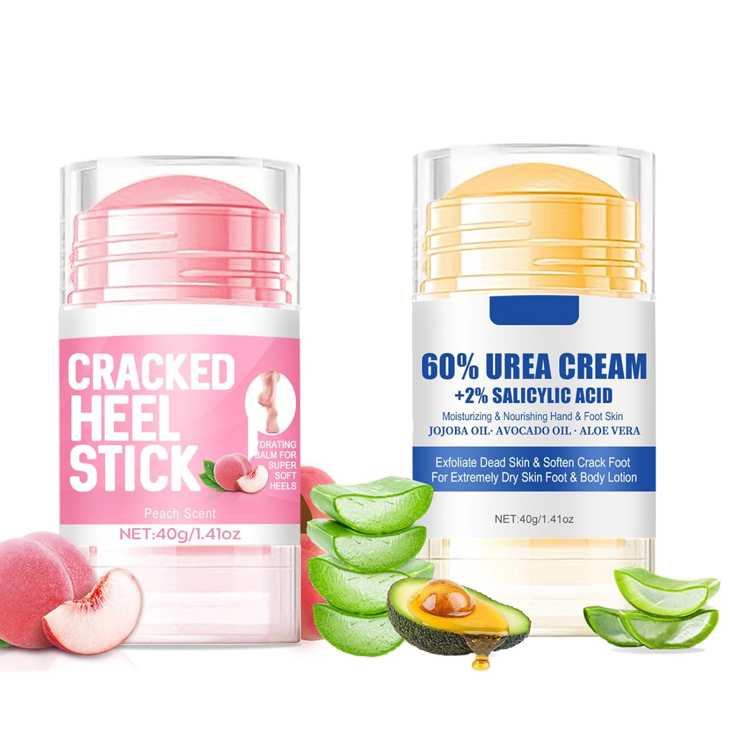 2Pcs Peach + aloe Scented Cracked Heel Stick Balm, Heel Stick For Cracked Feet, Foot Cream For Calluses and Dry Feet, Cracked Foot 2Pcs Peach + aloe Scented Cracked Heel Stick Balm, Heel Stick For Cracked Feet, Foot Cream For Calluses and Dry Feet, Cracked Foot