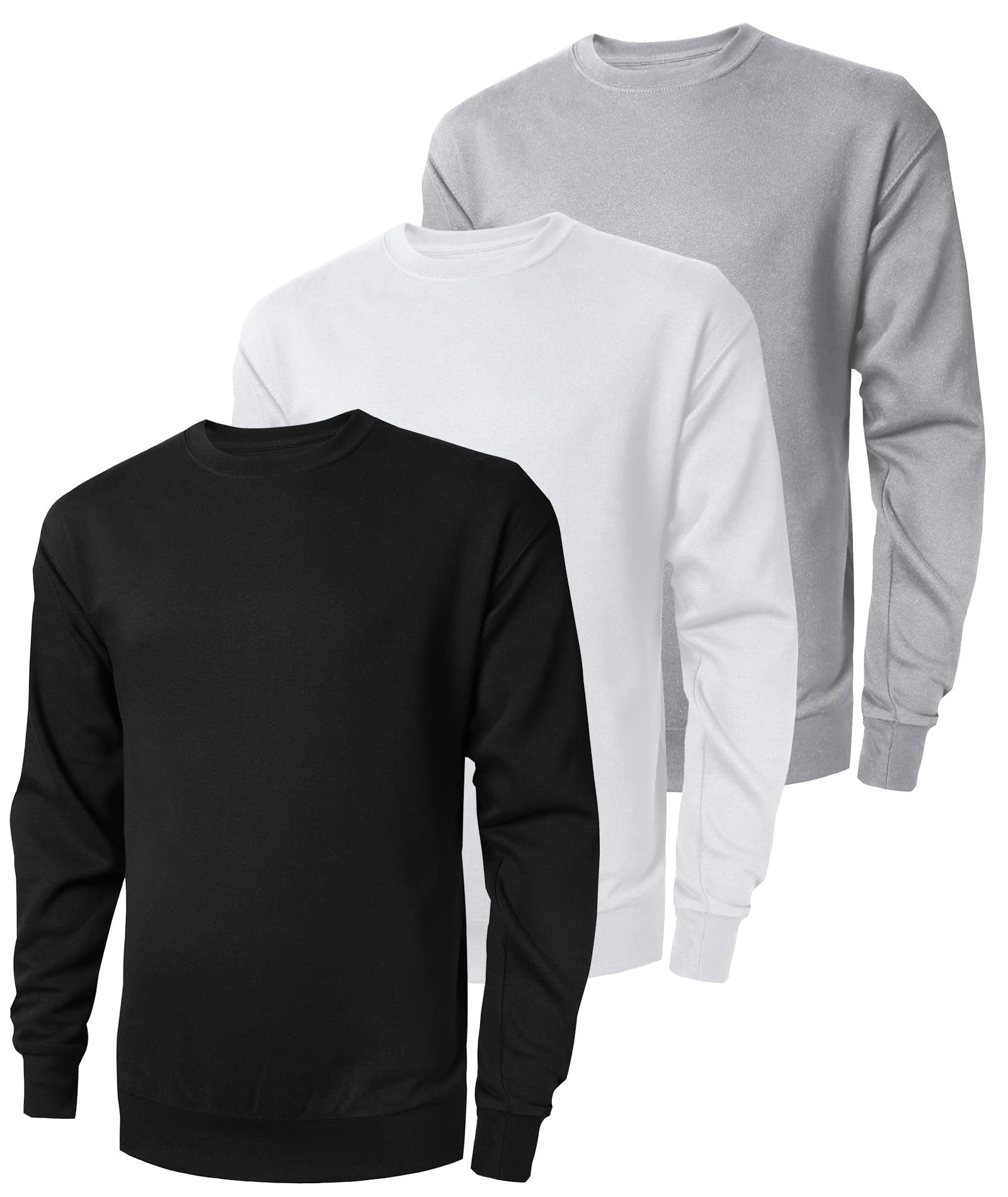 ZITY 3 Pack Mens Crewneck Sweatshirts Lightweight Long Sleeve Casual Pullover Moisture Wicking Sweatshirts for Men