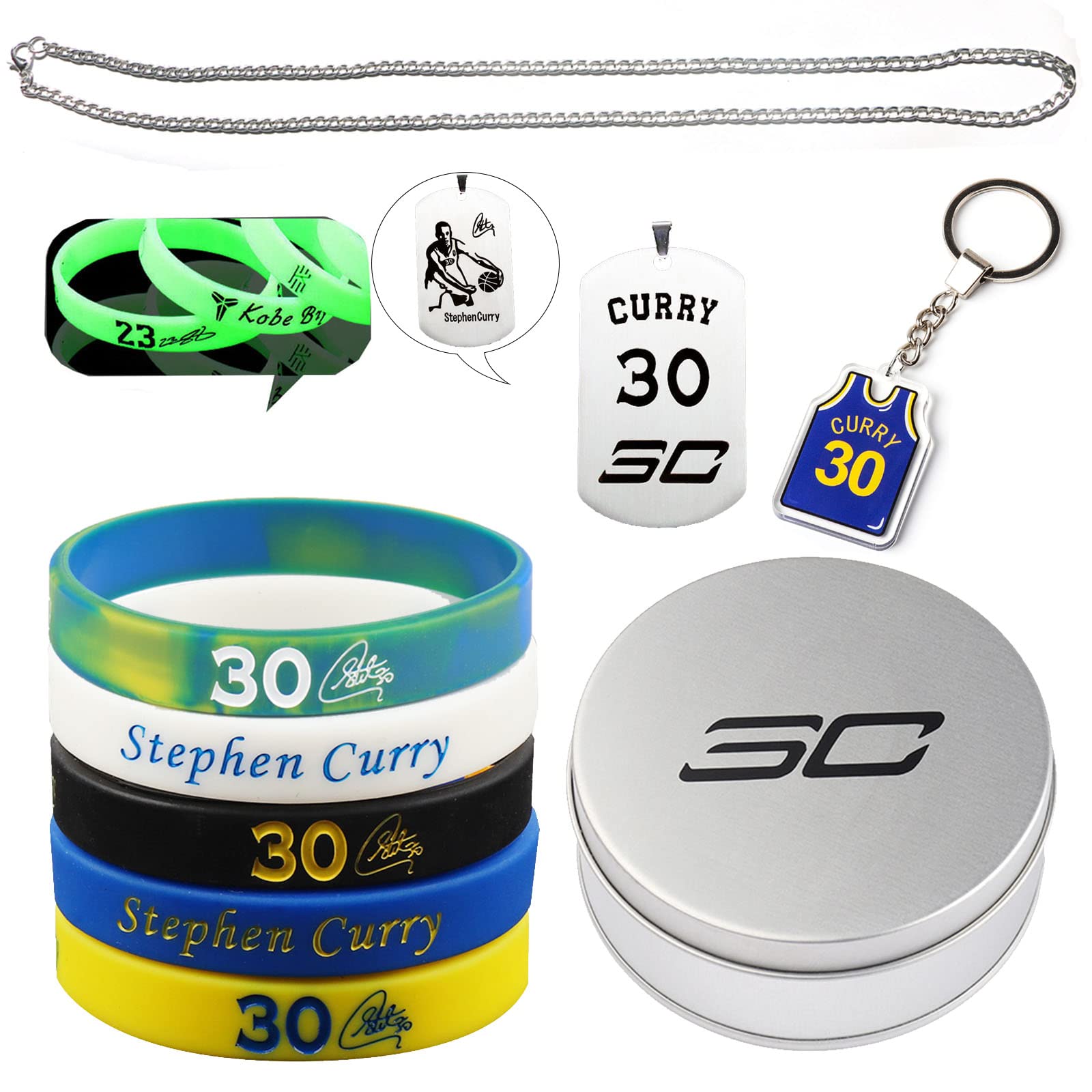 Pulseras de goma, 9 pulseras de silicona, accesorios de baloncesto con pulsera de baloncesto, llavero, collar, juego de regalo de baloncesto para hombre y adolescente
