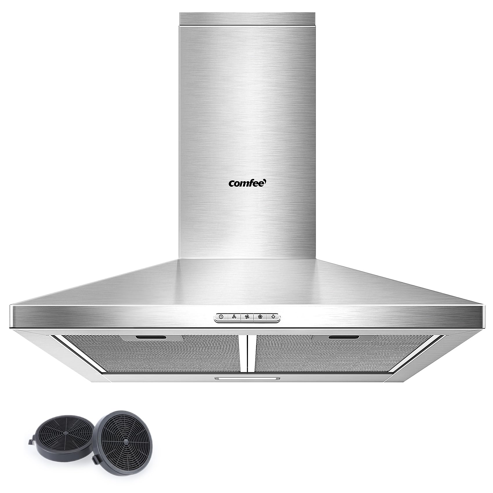 COMFEE' PYRA17SS-60 Campana Extractora 60 cm Campana Extractora Acero Inoxidable Plateado con LED, Sistema de Recirculación y Canalización y Filtros de Carbón