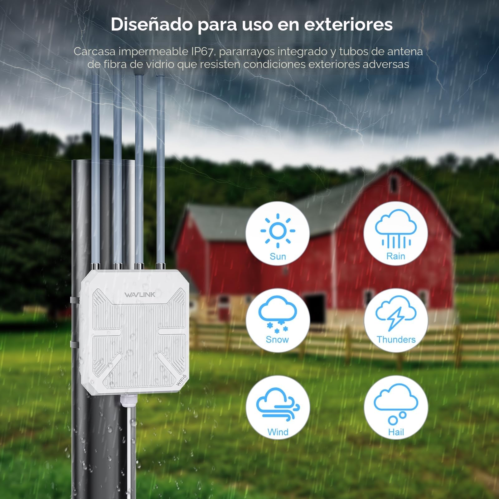 AX3000 Gigabit Larga Distancia Extensor de Malla WiFi 6 para Exteriores | 3000Mbit/s, 4x8dBi Antenas, 500m WiFi, Impermeable IP67, 256 Dispositivos, Punto de Acceso PoE, Repetidor Inalámbrico Outdoor