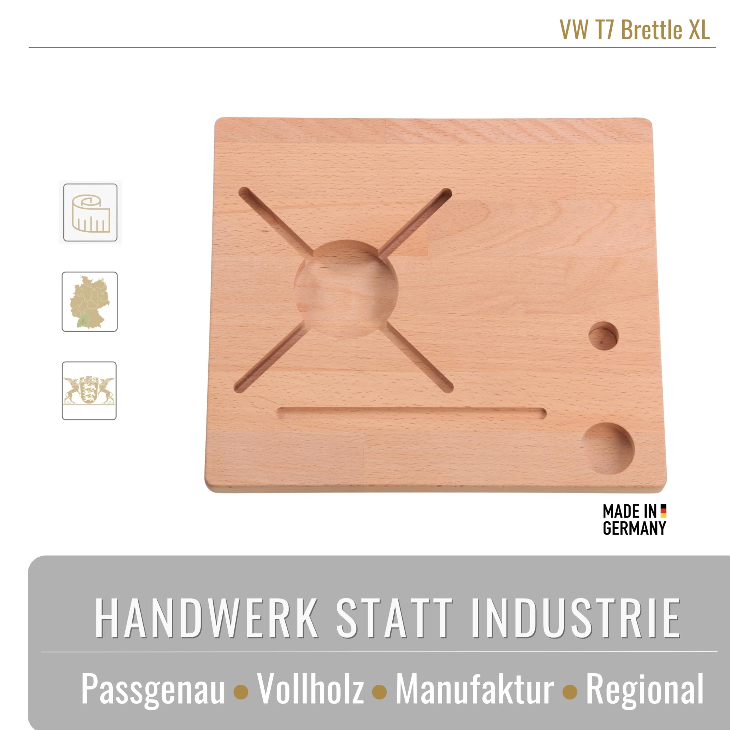 Arbeitsflächenerweiterung groß für VW T7 California – 30x26x2 cm Massivholz Buche – Passgenaue Kochfeldabdeckung & Schneidebrett für Camper Küche