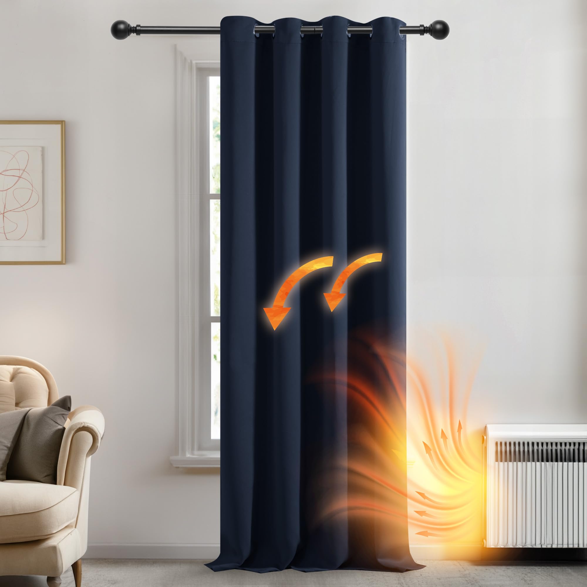 Deconovo Tenda Oscurante da Interno 240 CM Altezza 1 Pannello, Termica Isolante per Interni Finestre con Anelli, 140x240 CM, Blu Navy
