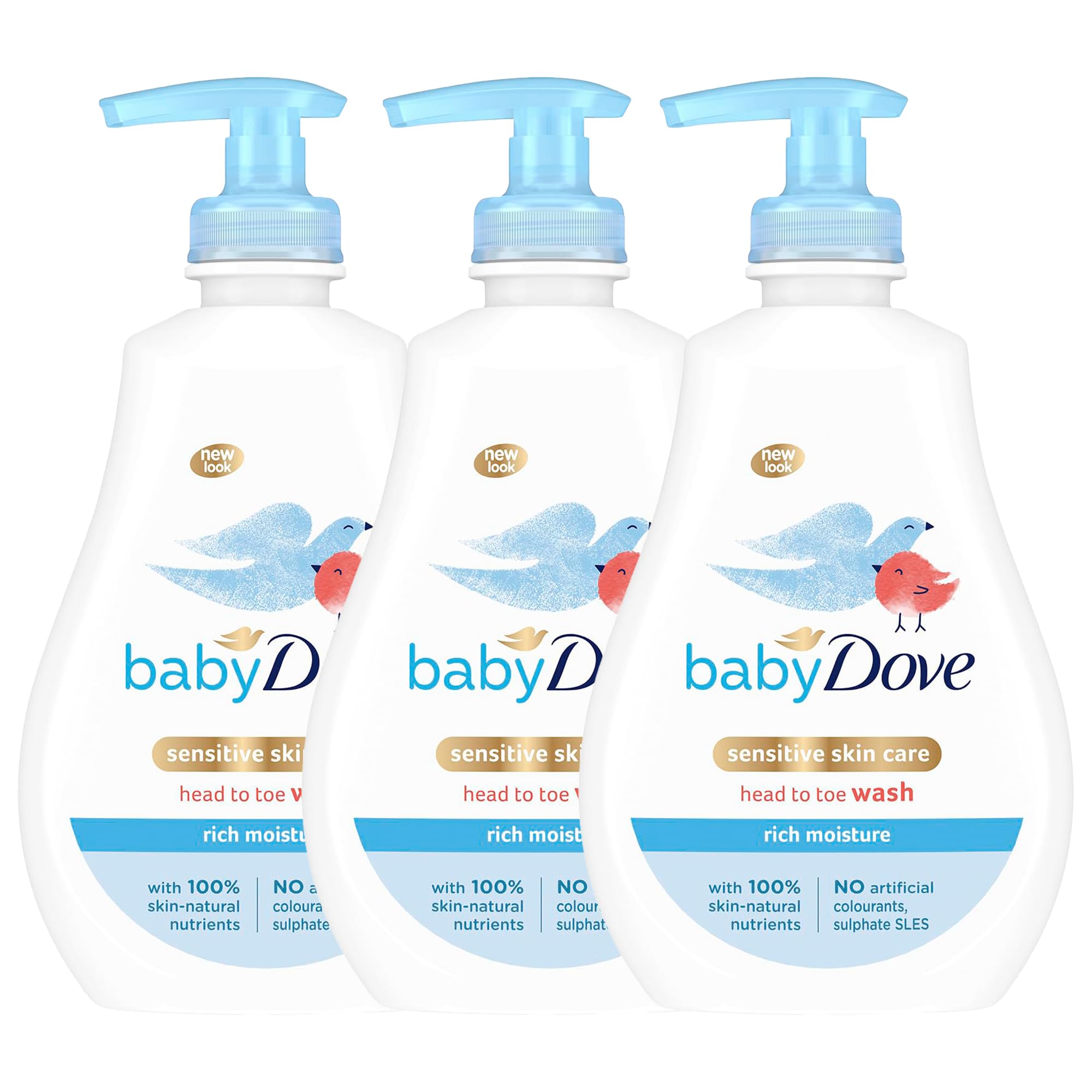 Baby Dove Rich Moisture Head to Toe Wash - Gentle & Nourishing Hair and Body Wash for Babies, Tear-Free Formula, Delicate Fragrance, Keeps Hair and Skin Soft, Ideal for Newborns - 400ml, Pack of 3