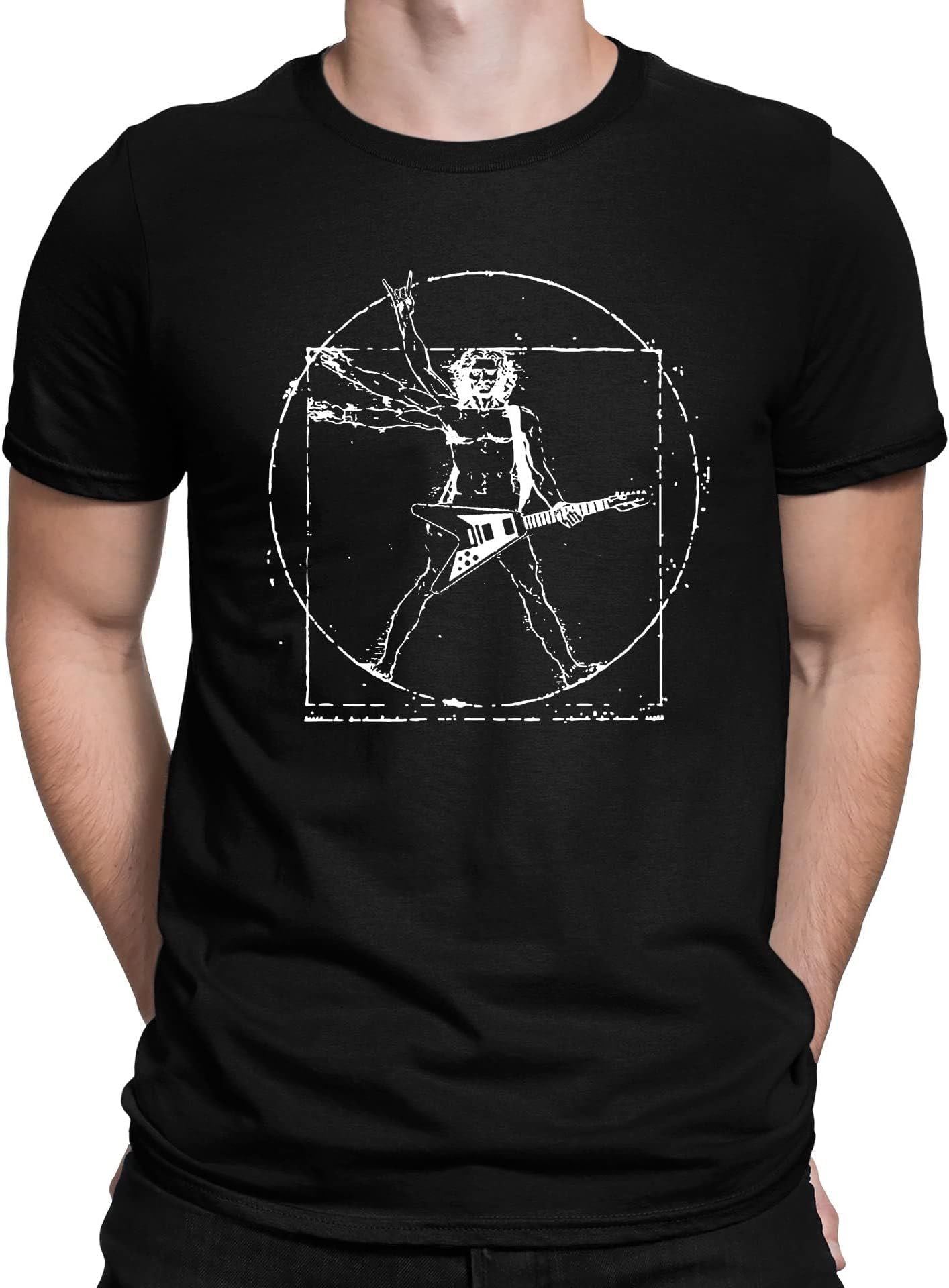 FlipMens Da Vinci Vitruvian Man Guitar Rockstar Funny T-Shirt