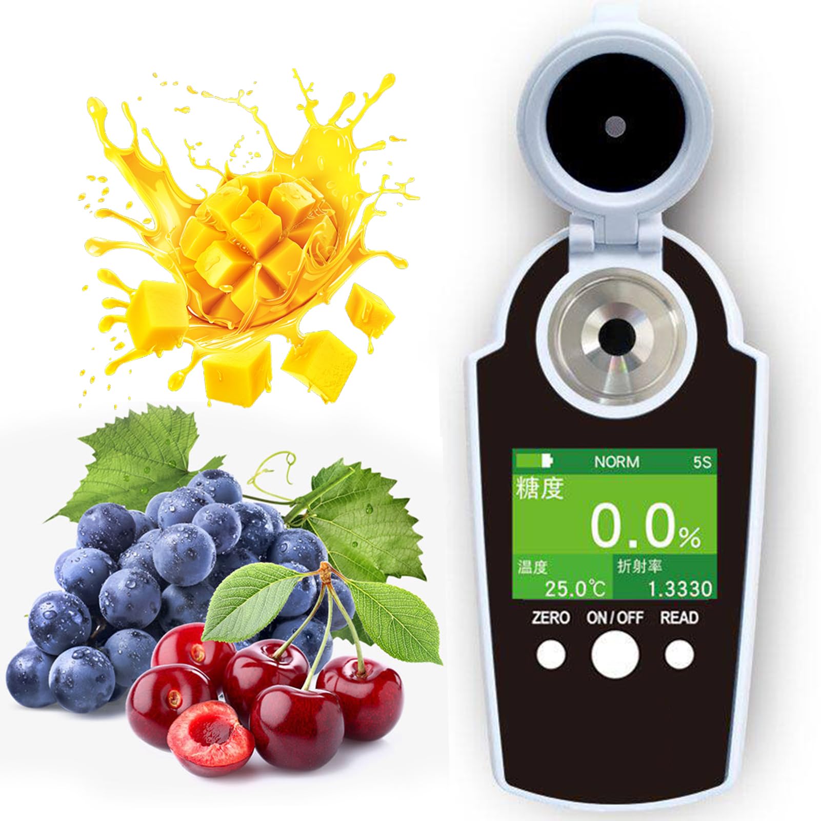 Tester digitale Brix - Rifrattometro digitale ad alta precisione con display TFT, precisione 0-58% ± 0,2%, risoluzione 0,1%, compensazione automatica della temperatura per succhi e bevande