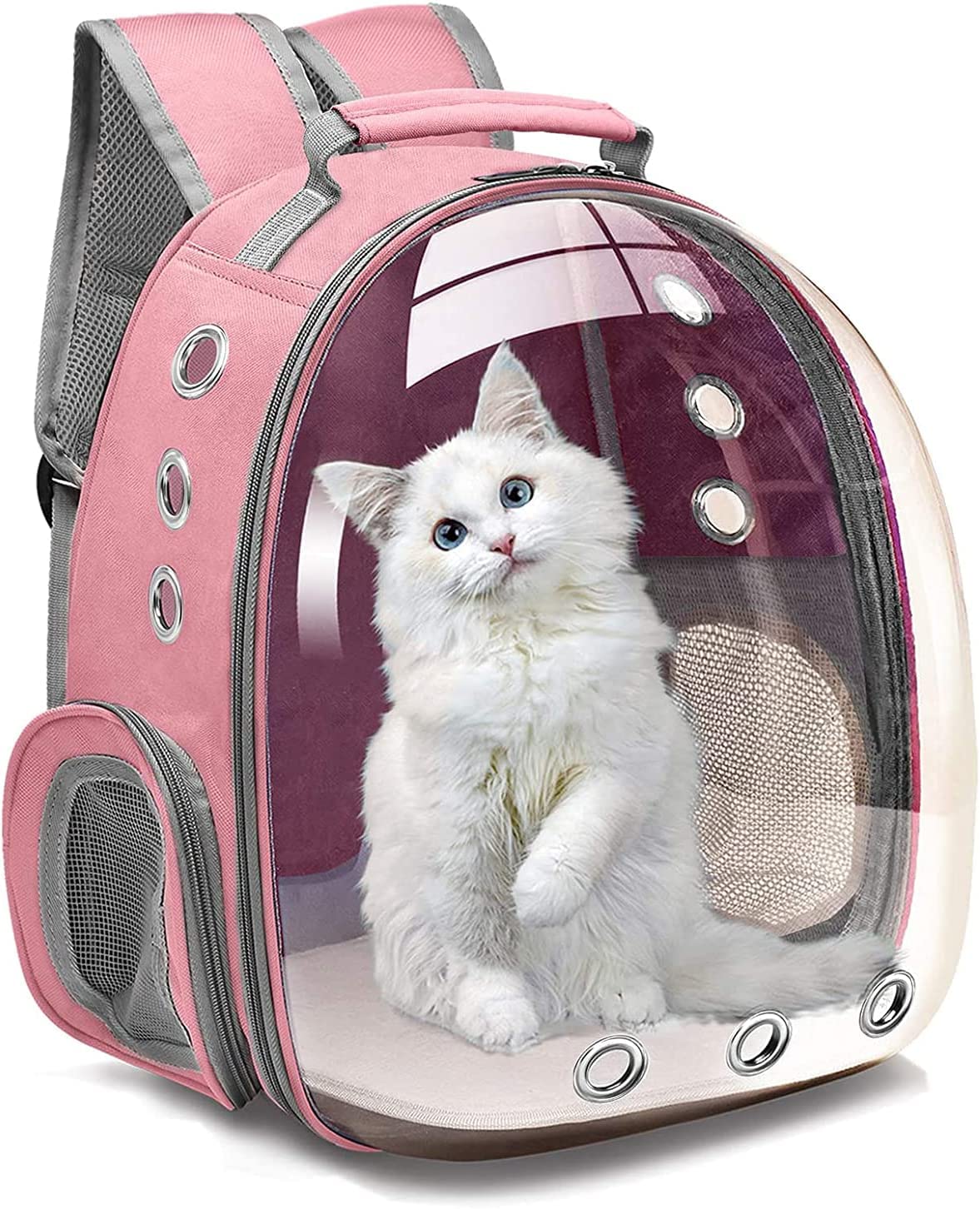 N\C Pet Portable Carrier Space Capsule Backpack Cat Dog Carriers Backpack Pet Bubble Backpack Airline-Approved Ventilate Transparent Capsule Backpack for Travel Hiking Outdoor Use (Pink)