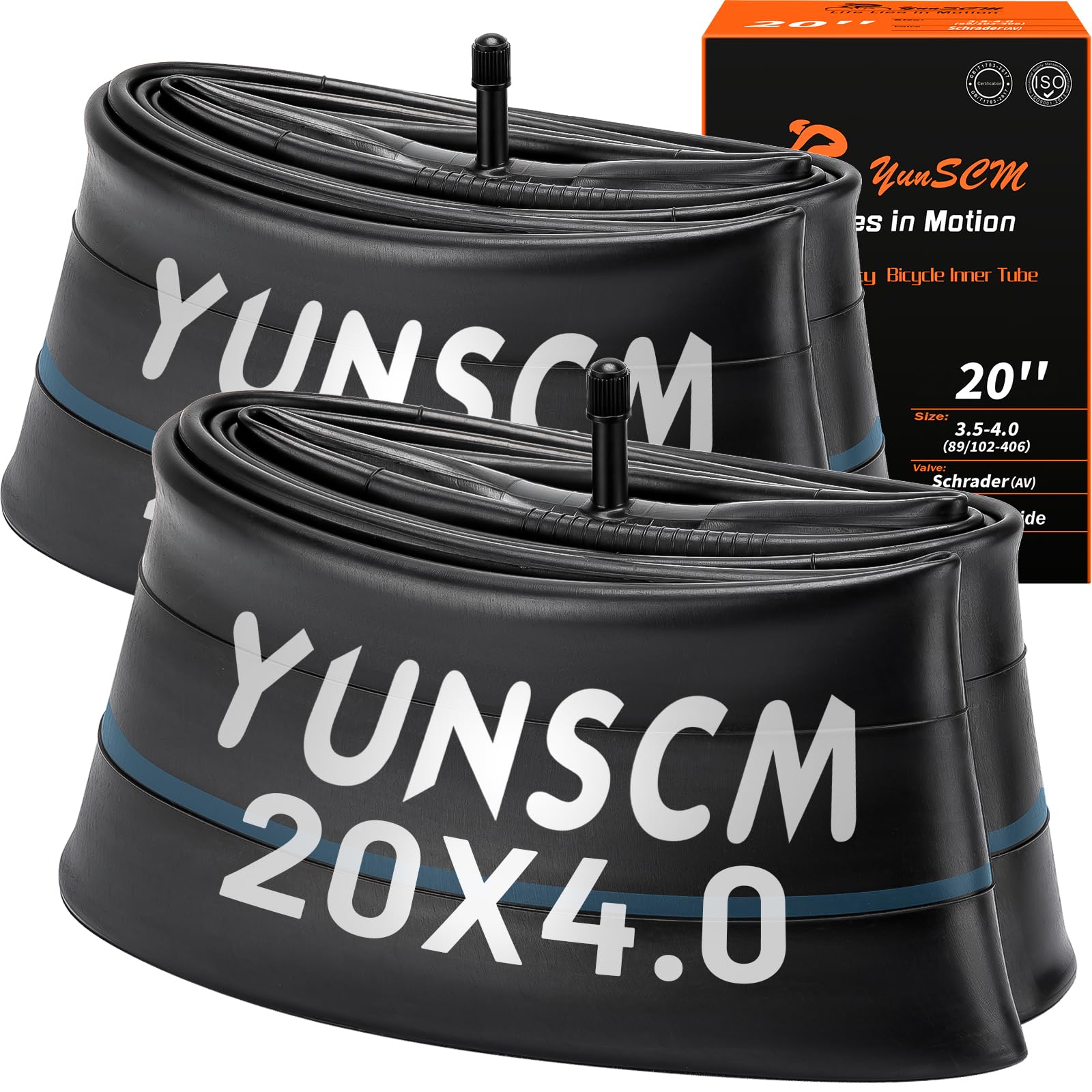 YunSCM 20x4 Fat Bike Tubes 20x4.0 E-Bike Fat Tyre Tubes 20" Compatible with 20x3.50/4.0 Mountain/Road/e Bike/Bicycle Tube 20x3.5 20 x 4.0| AV32mm Schrader Valve