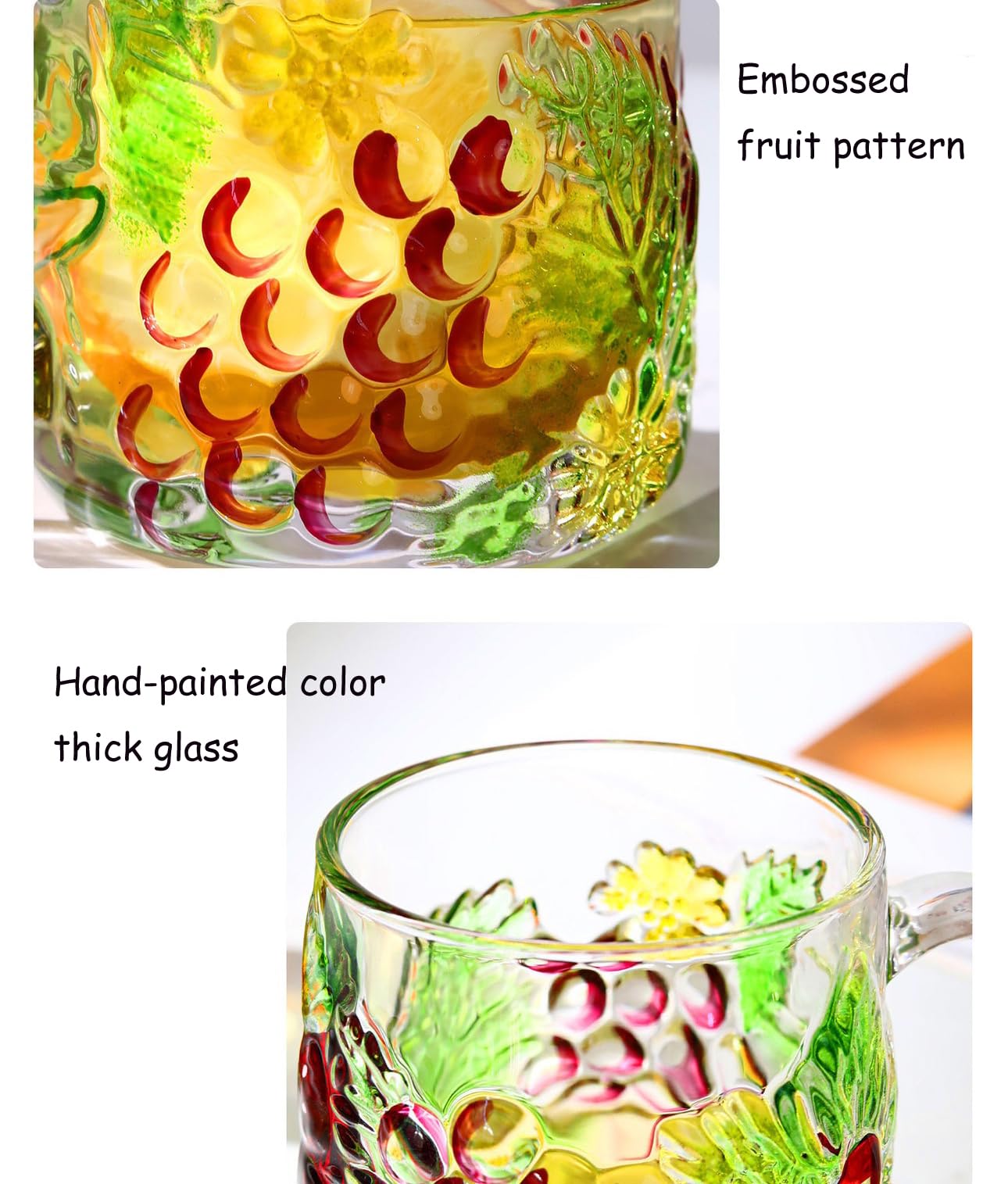 Moderne Glas-Teetassen Mit Geprägtem Obst-Muster – 2er-Set, 400 Ml (13,5 Oz), Hitzebeständig