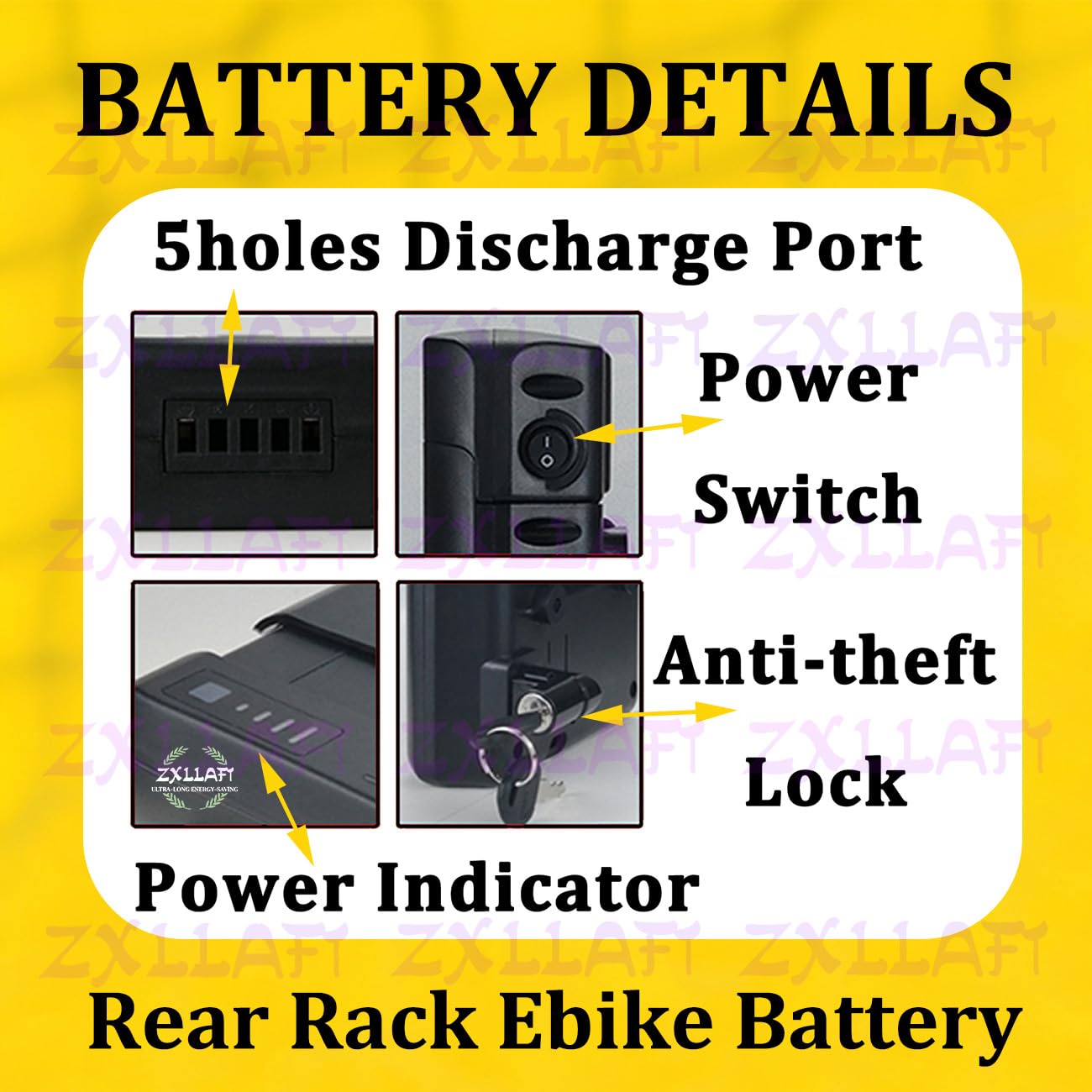 Batterie au Lithium pour Porte-Bagages arrière 36 V 24 V Batterie pour vélo électrique Batteries Rechargeables Carte de Protection BMS intégrée avec indicateur LED