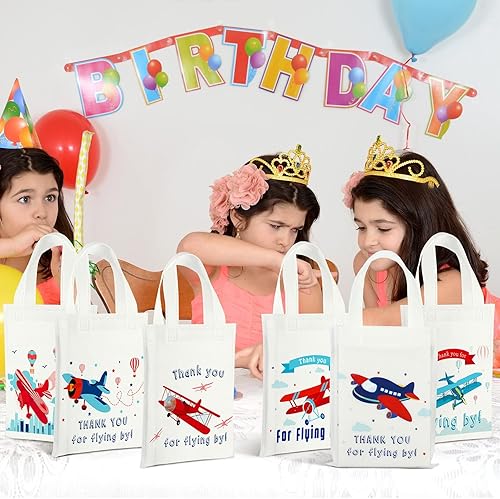 Miniatura 6 de 24 bolsas de recuerdo de fiesta de avión, bolsas de mano para niños, suministros para fiesta de cumpleaños de aviones, bolsas de regalo con asas,